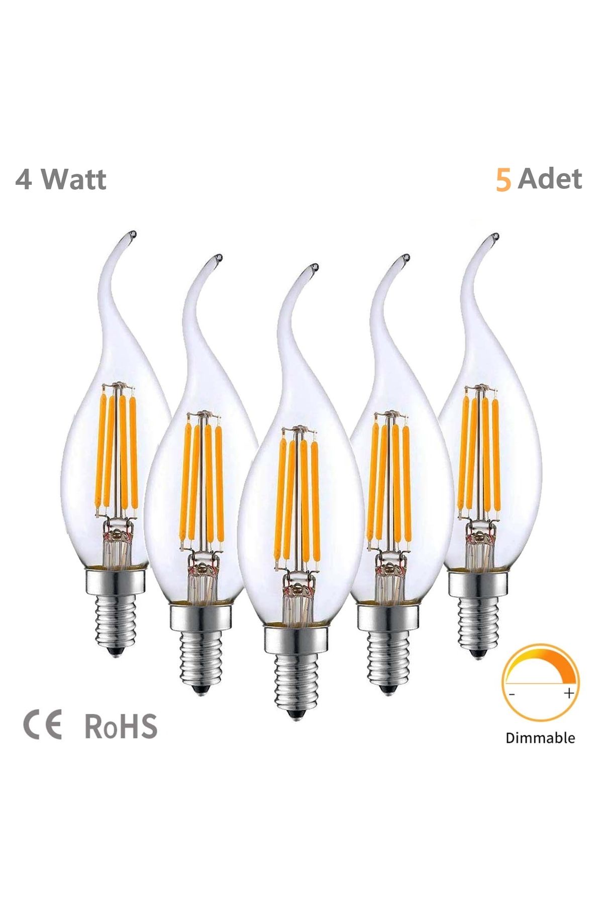 Ucuz Geldi Rustik LED Ampul 4W E14 İnce Duy Gün Işığı 3200K 5 Adet Erd23 Lambam Dimmerli Kıvrık Mum Ampul