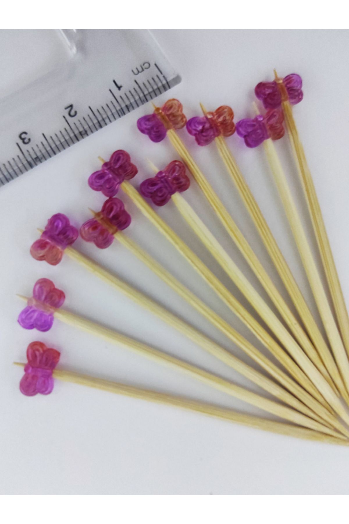 BEYHAN BAYHAN 100 Adet Dekoratif Mini Pembe Kelebek Boncuklu Pasta Kürdanı 6,5 Cm - Kelebek 6 mm