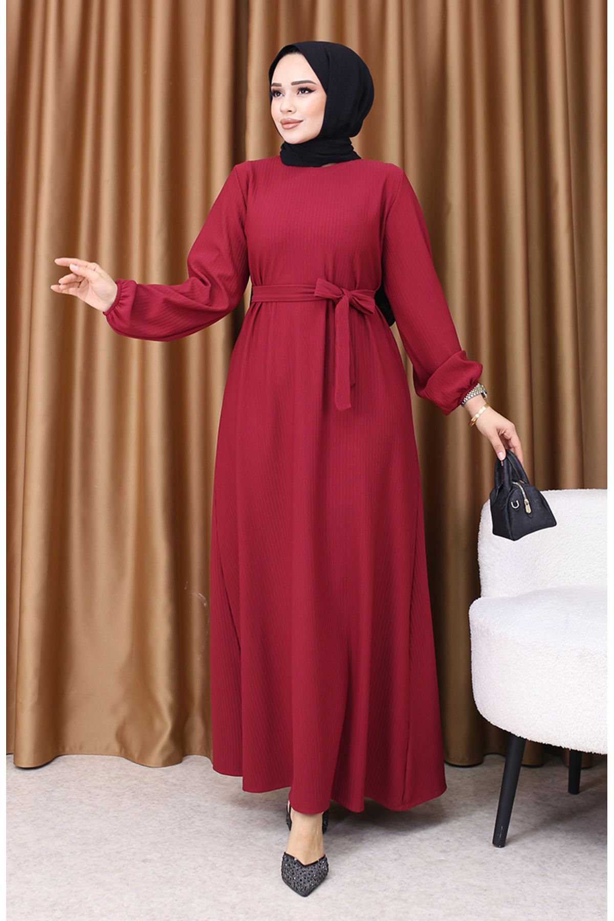 sefamerve-Burgundy Basic Dress - 5577-01 2