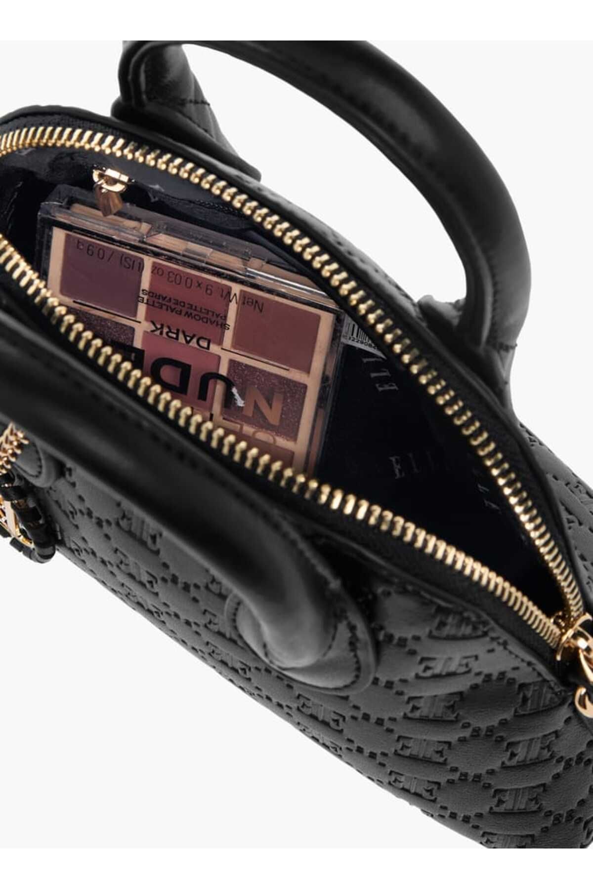 ELLE-Monogram Embossed Mini Crossbody Bag with Zip Closure and Double Handle 7