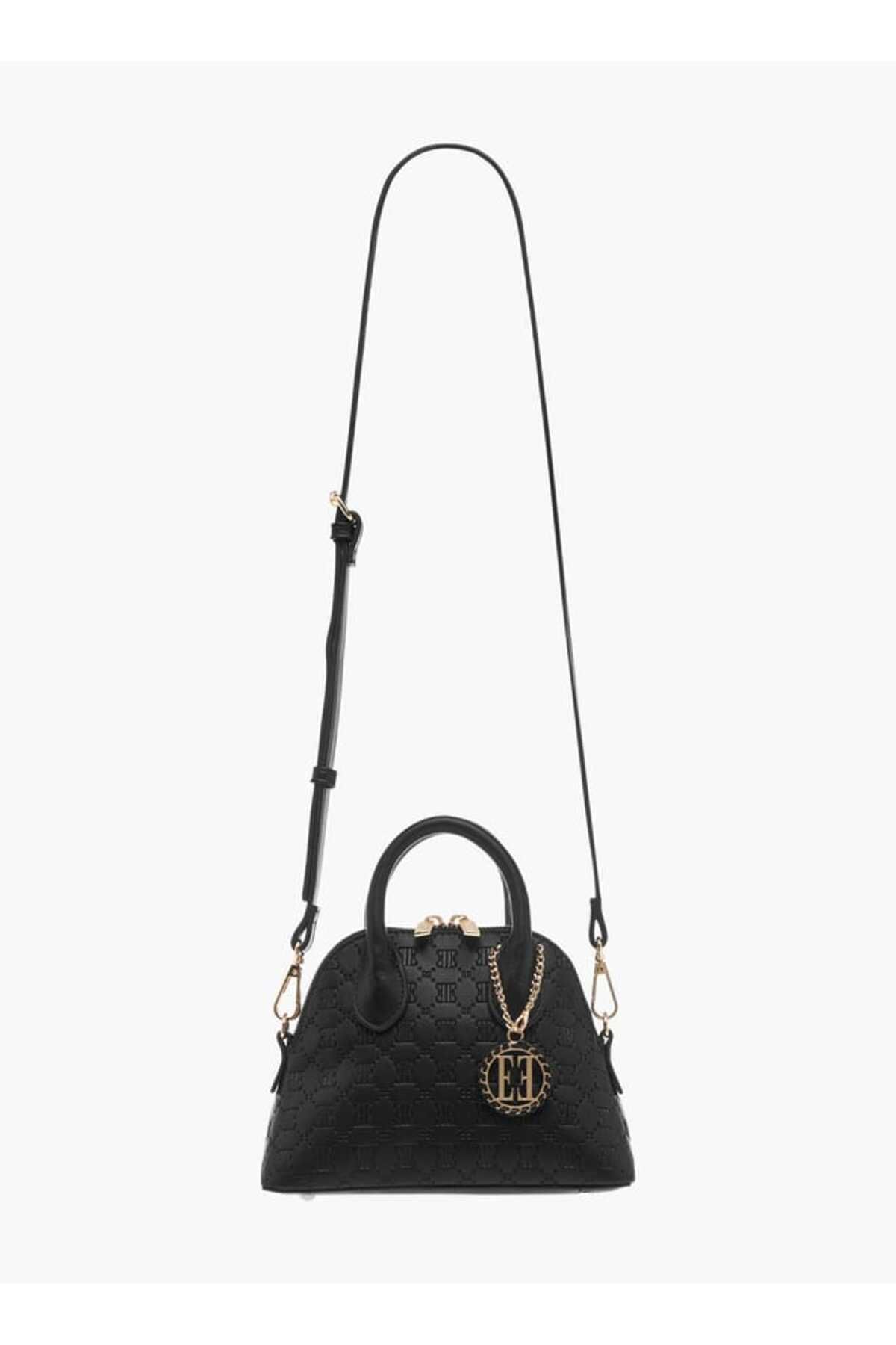 ELLE-Monogram Embossed Mini Crossbody Bag with Zip Closure and Double Handle 2
