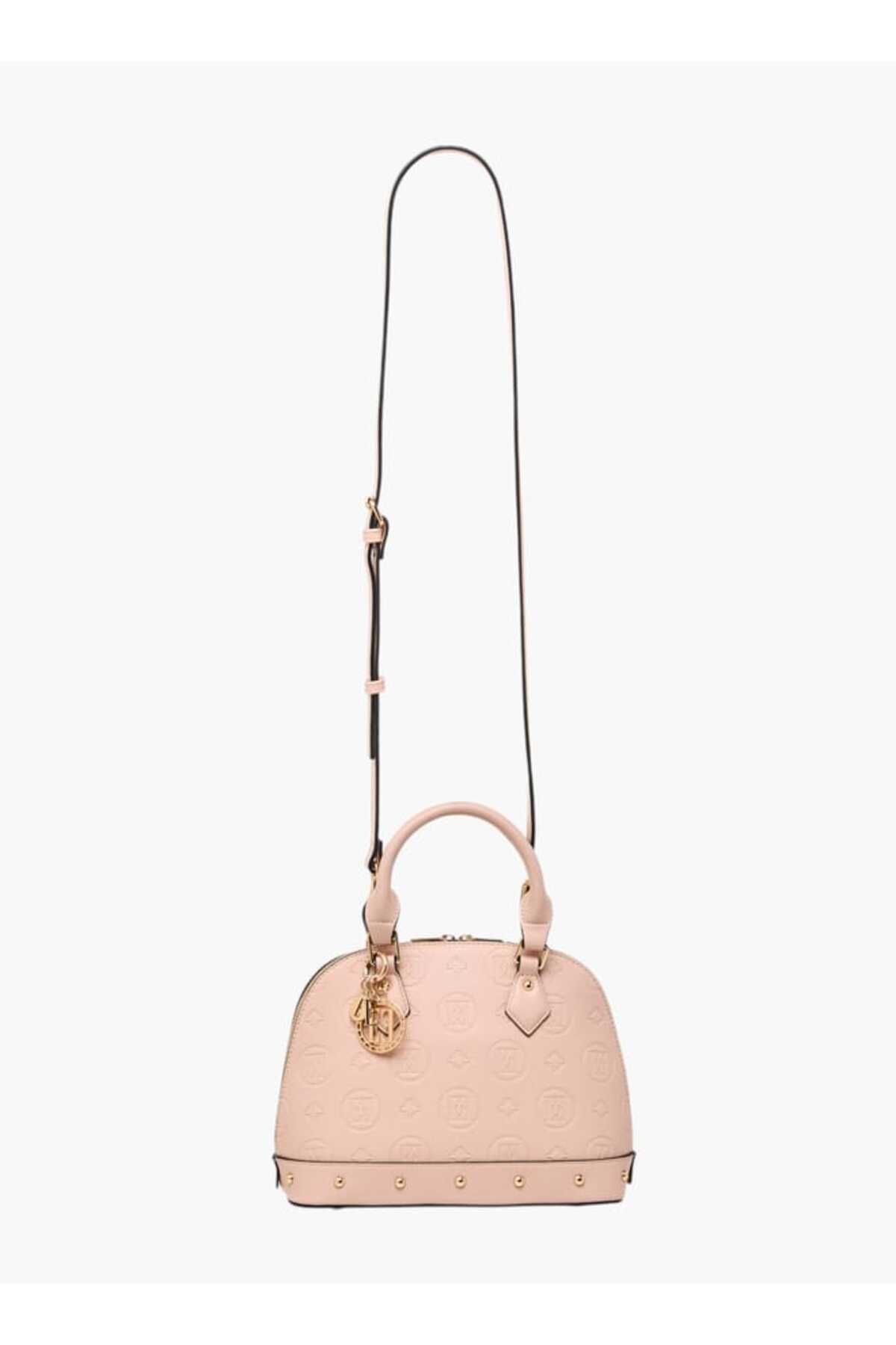 ELLE-Monogram Embossed Tote Bag with Top Handles and Adjustable Strap 2