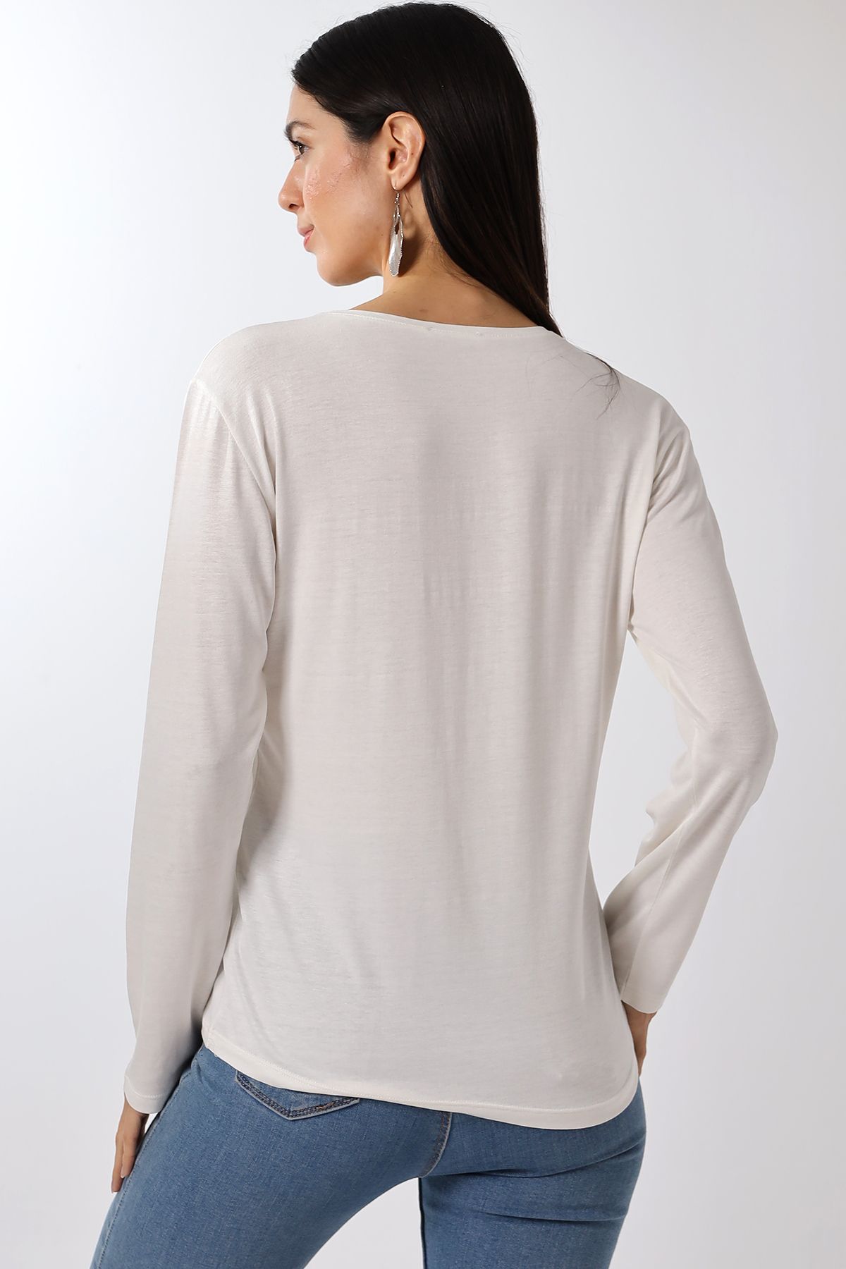 Devinka-Tricou de bază cu mânecă lungă oversize, cu decolteu în V, pachet de 2 3