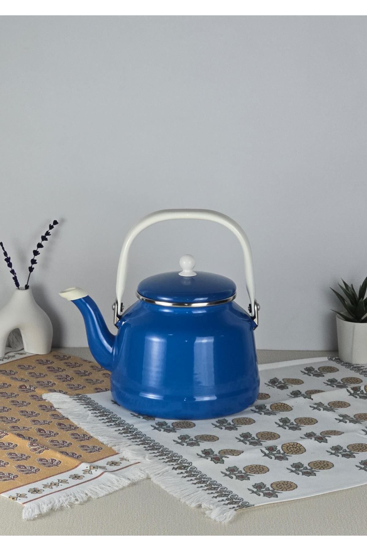 HomeTarz Alev Vintage Demlik - Emaye Çaydanlık, Kettle - 2.5 Litre, Mavi