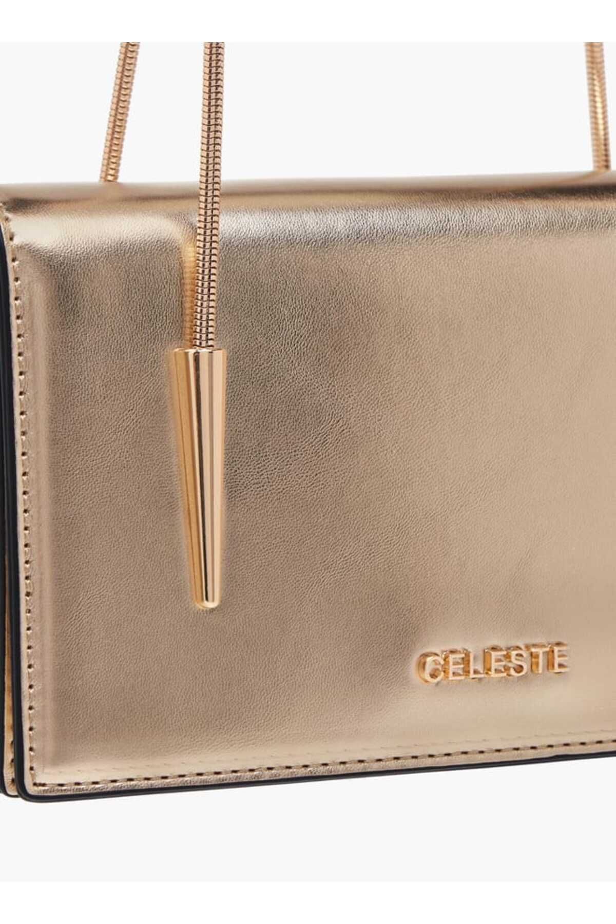 Celeste-Solid Crossbody Bag with Button Closure and Chain Strap 5