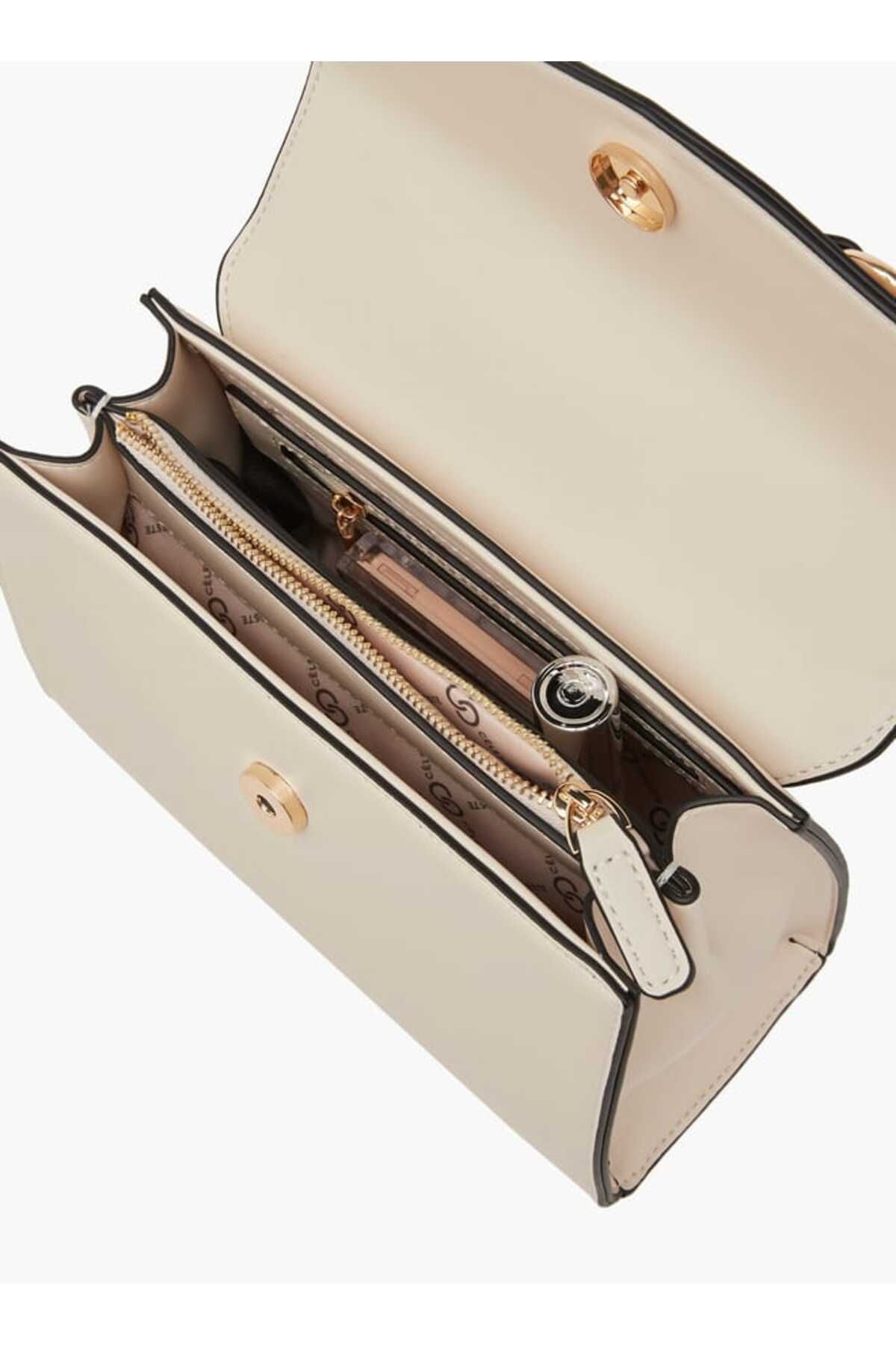 Celeste-Solid Satchel Bag with Detachable Strap and Button Closure 7