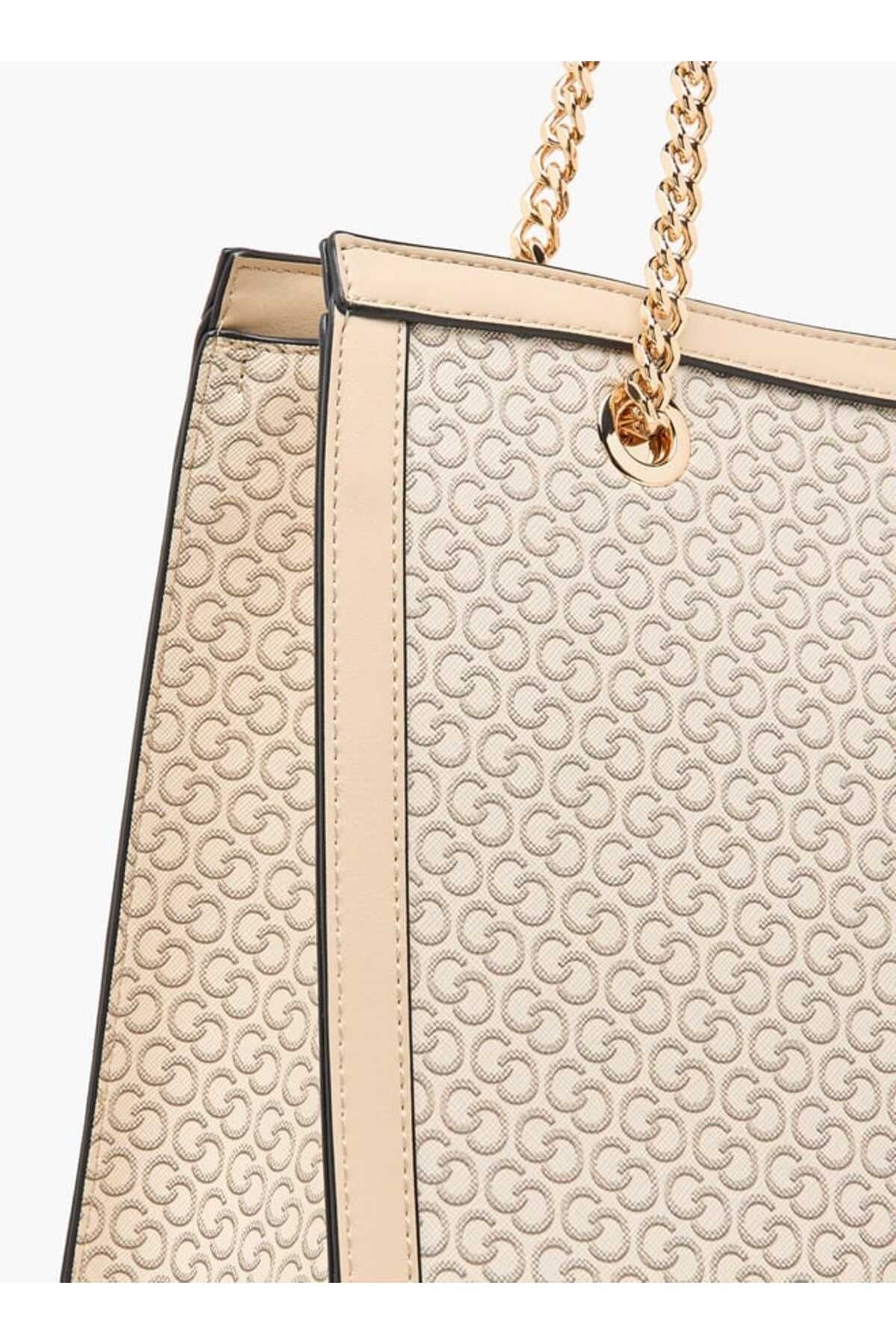 Celeste-Monogram Print Tote Bag with Double Handles and Zip Closure 6