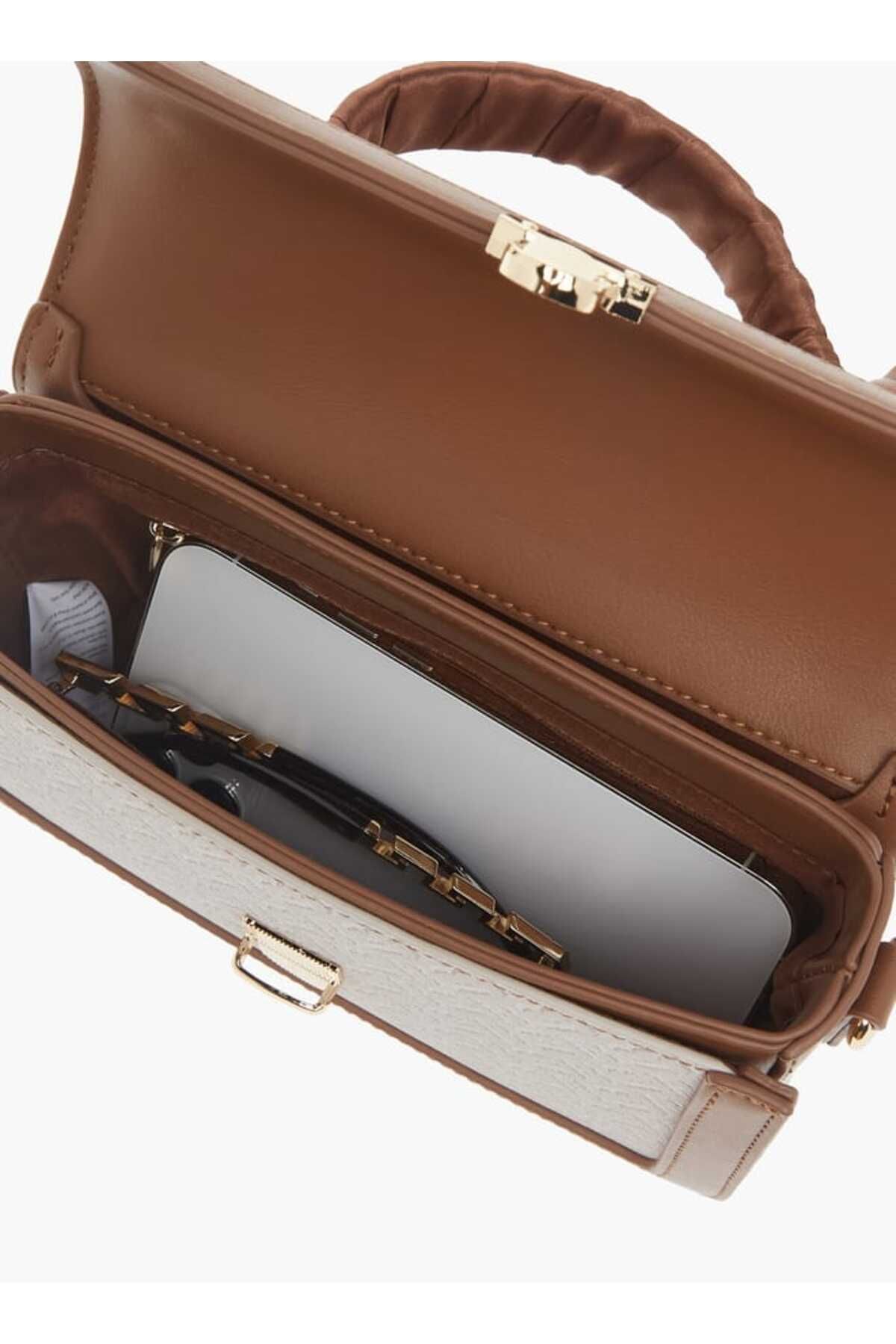Flora Bella by Shoexpress-Flora Bella Monogram Print Satchel Bag with Grab Handle and Tuck Lock Closure 7