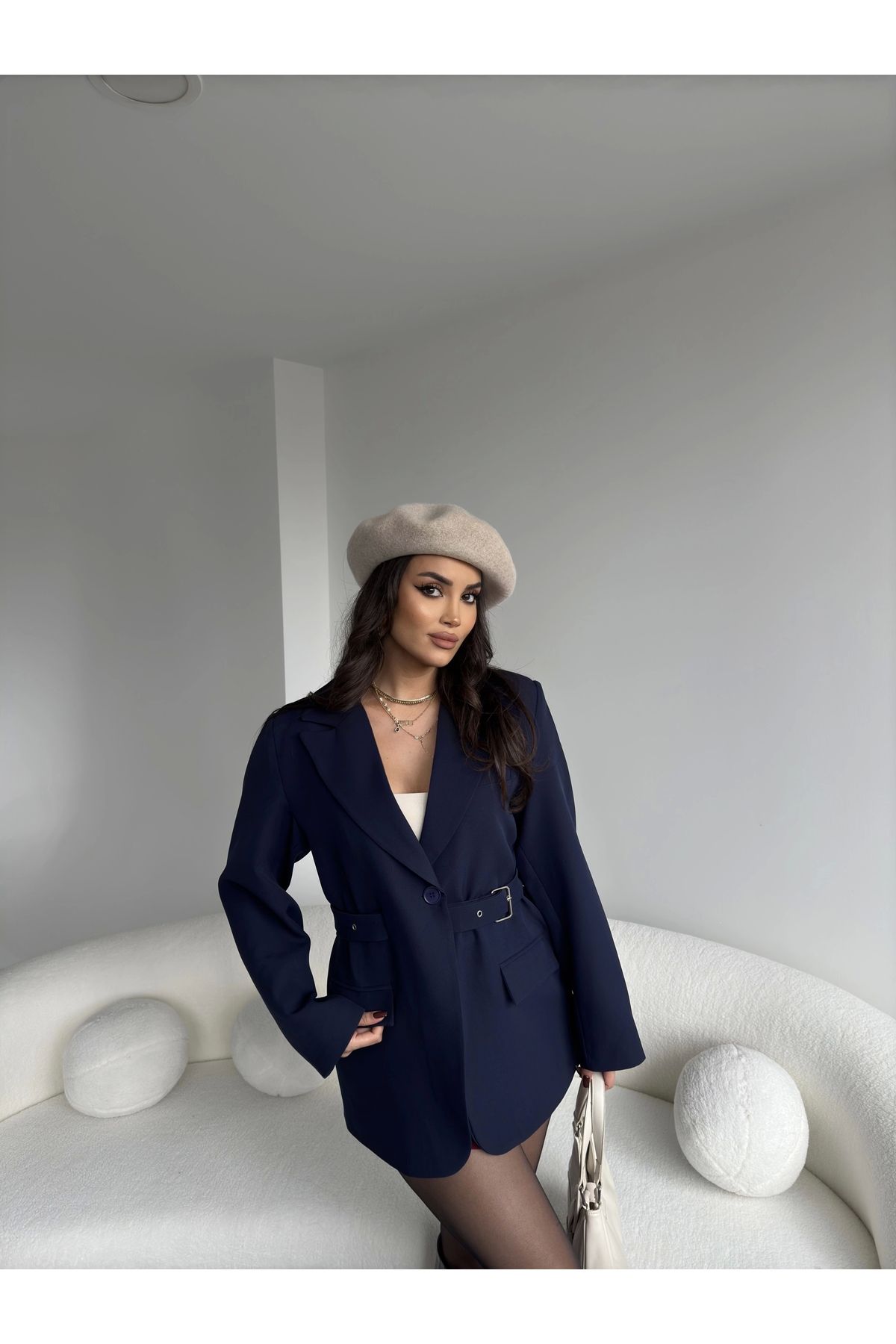 Bbeox Kemerli Oversize Blazer Ceket