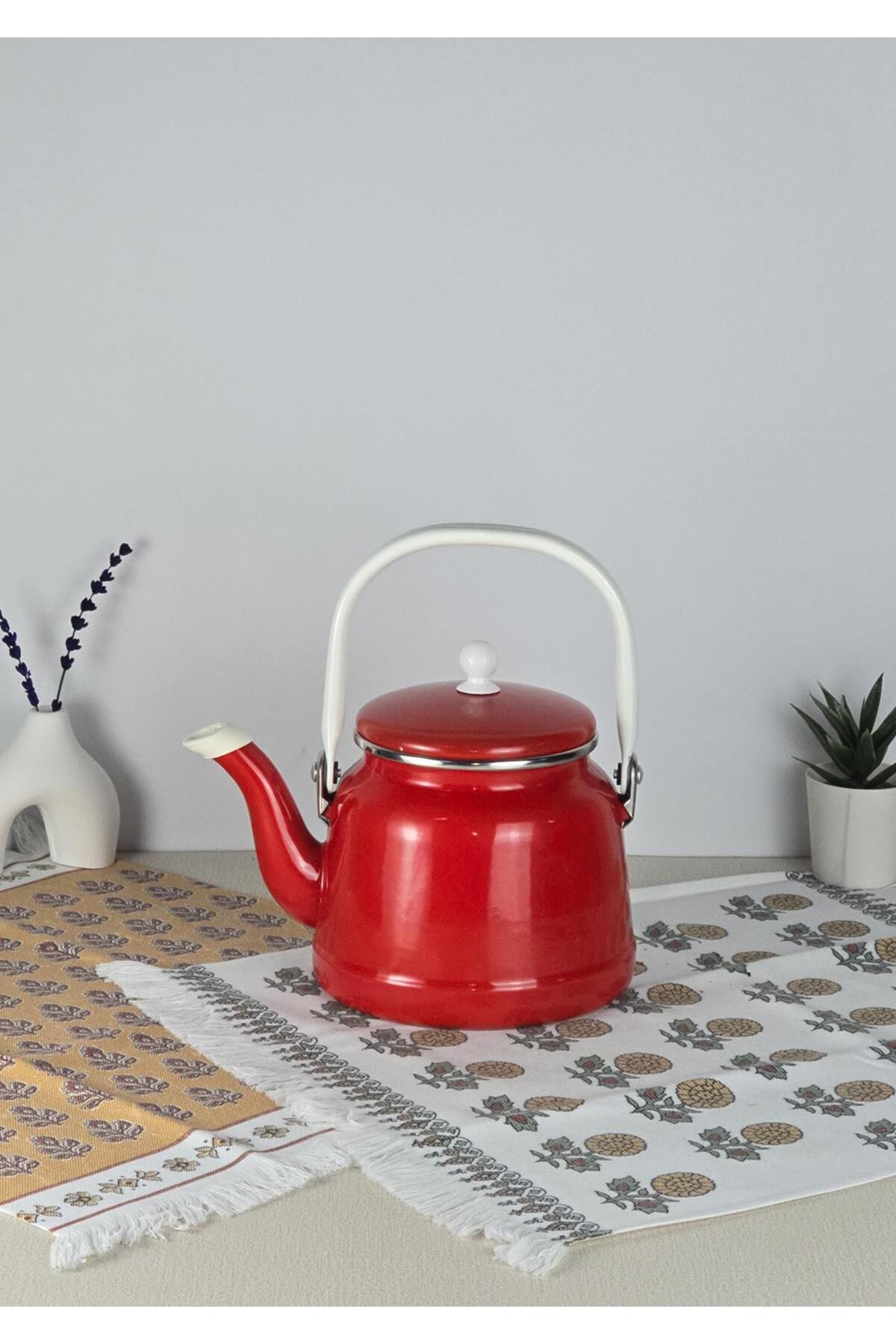 HomeTarz Alev Vintage Demlik - Emaye Çaydanlık, Kettle - 2 Litre, Kırmızı