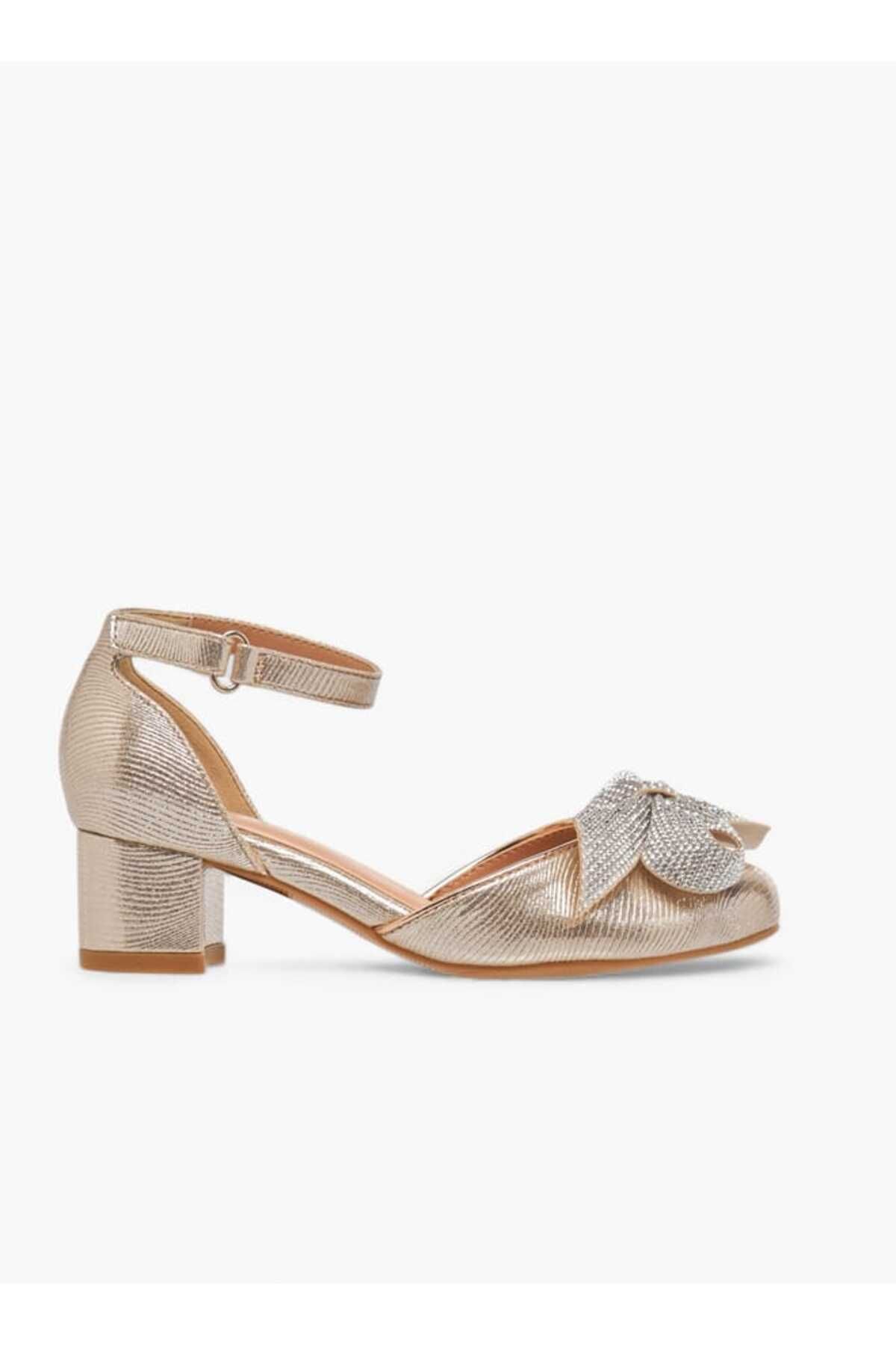 Celeste-Girls' Bow Applique Block Heel Shoes with Hook and Loop Closure 3