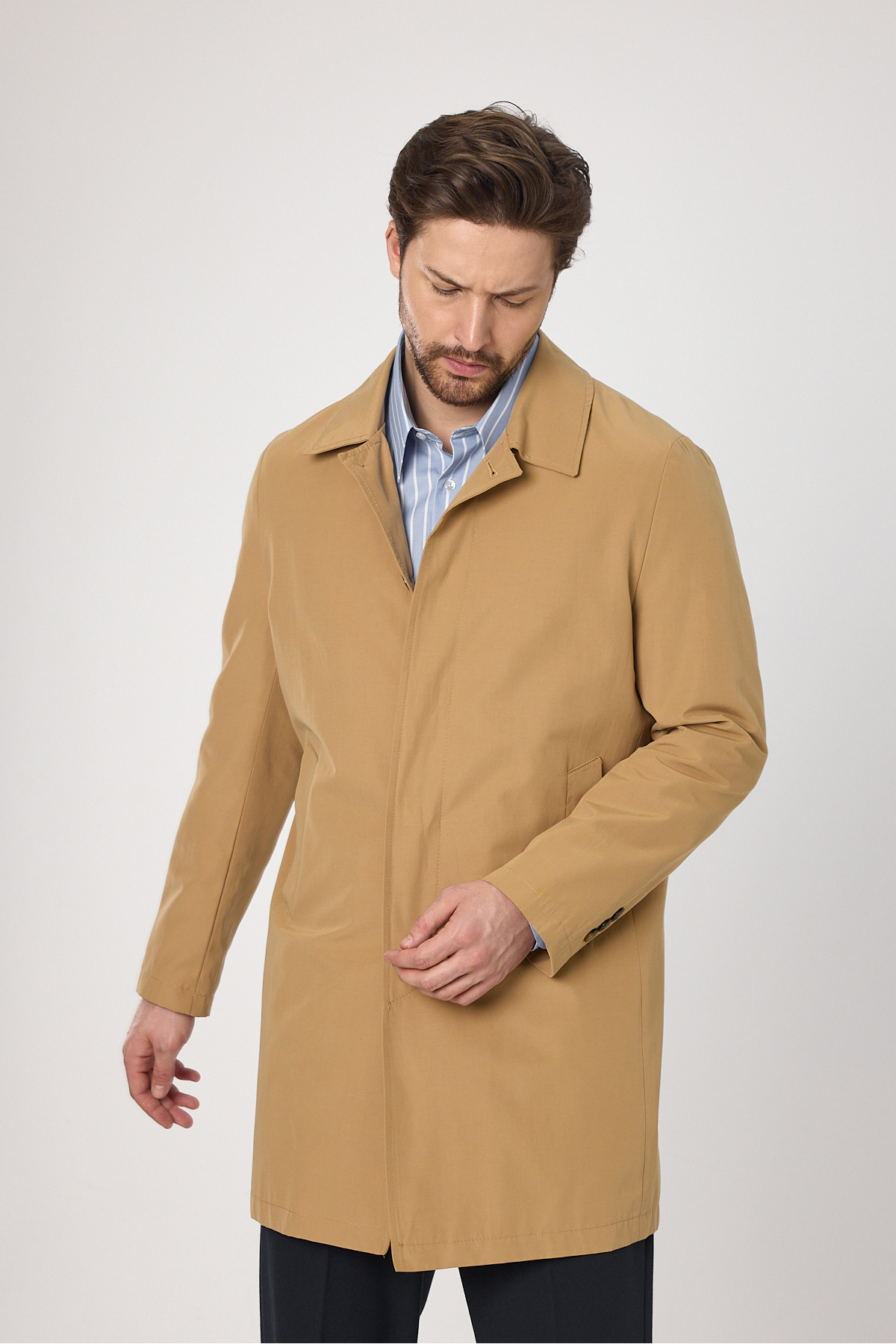 Frappoli  Madrid Erkek Camel Klasik Yaka Pamuk Karışımlı Trençkot Regular Fit - Görsel 6