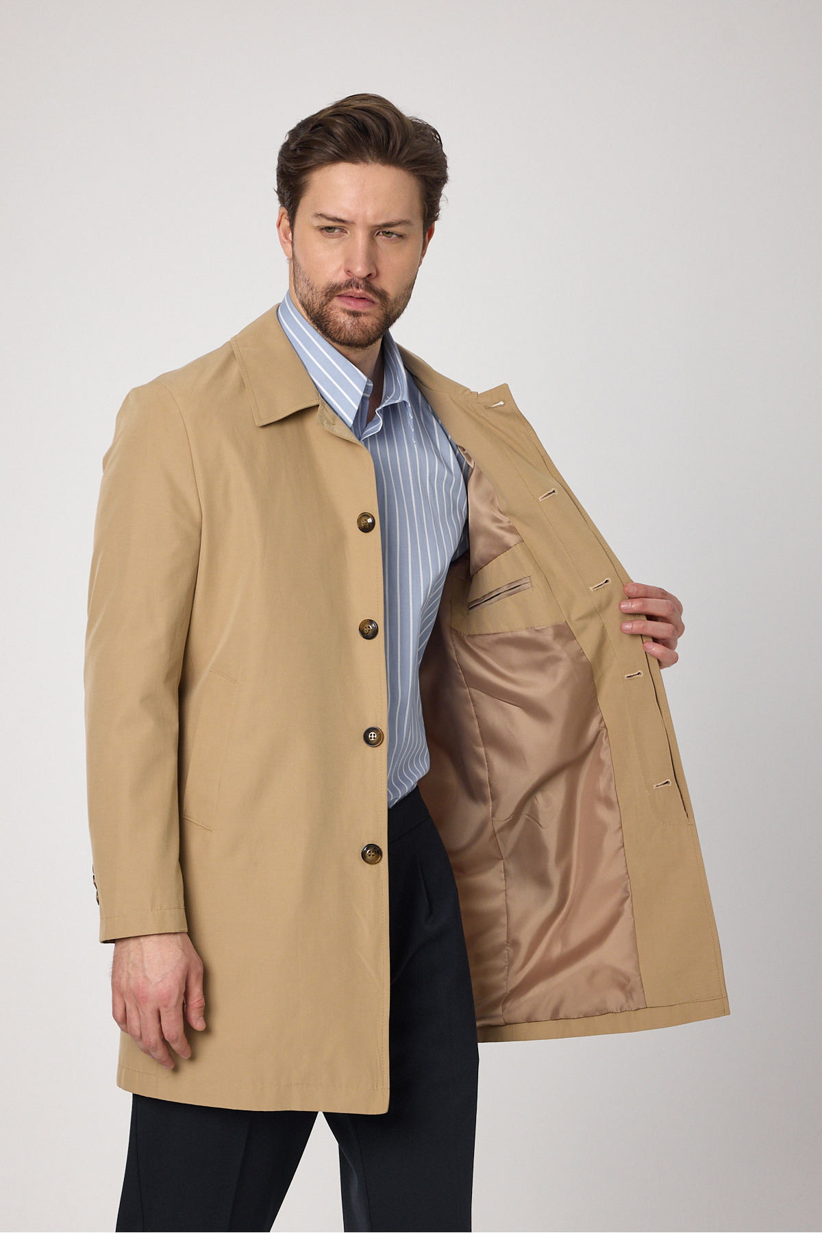 Frappoli  Madrid Erkek Bej Bebe Yaka Baharlık Ceket-Trençkot - Görsel 4
