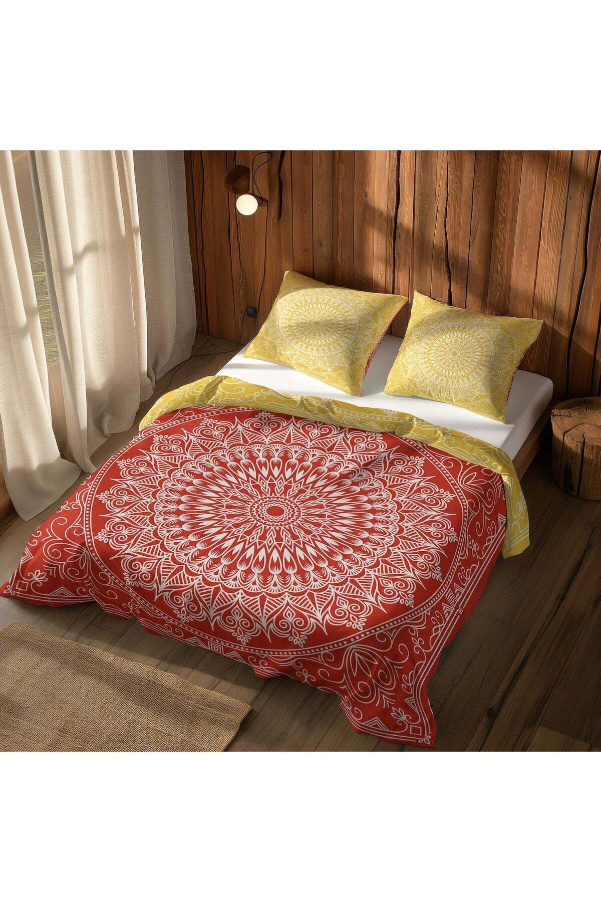 The Lucid Lab Red / Yellow Bohemian Mandala Çift Taraflı Nevresim Takımı - 160 cm x 220 cm