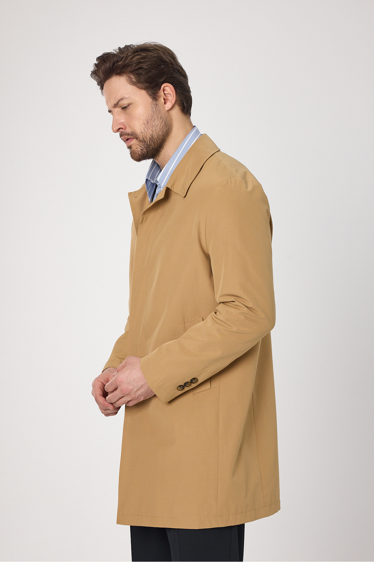 Frappoli  Madrid Erkek Camel Klasik Yaka Pamuk Karışımlı Trençkot Regular Fit - Görsel 5