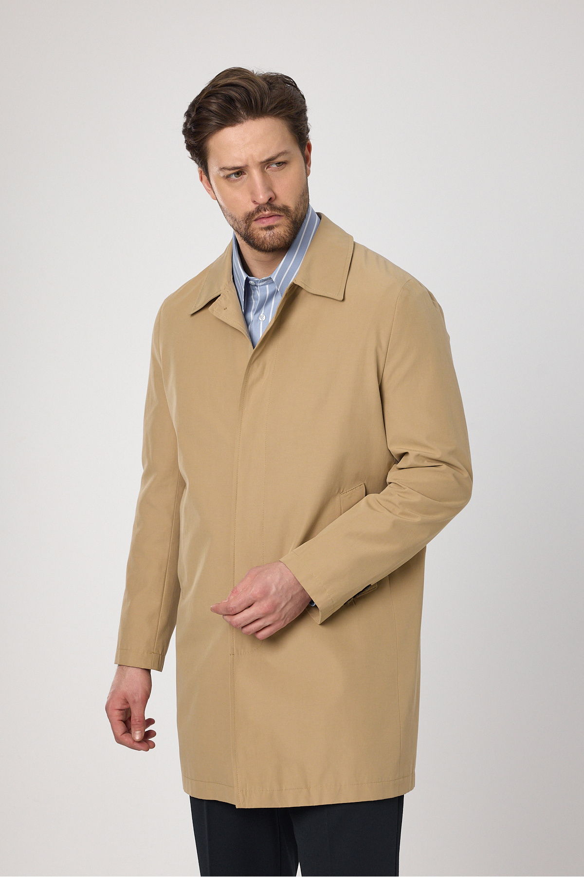Frappoli  Madrid Erkek Bej Bebe Yaka Baharlık Ceket-Trençkot - Görsel 7