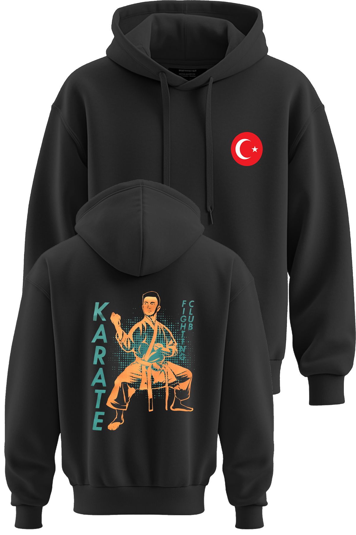 TOP GLORY Karate Fight Club Baskılı 3 İp Şardonlu Kapüşonlu Sweatshirt