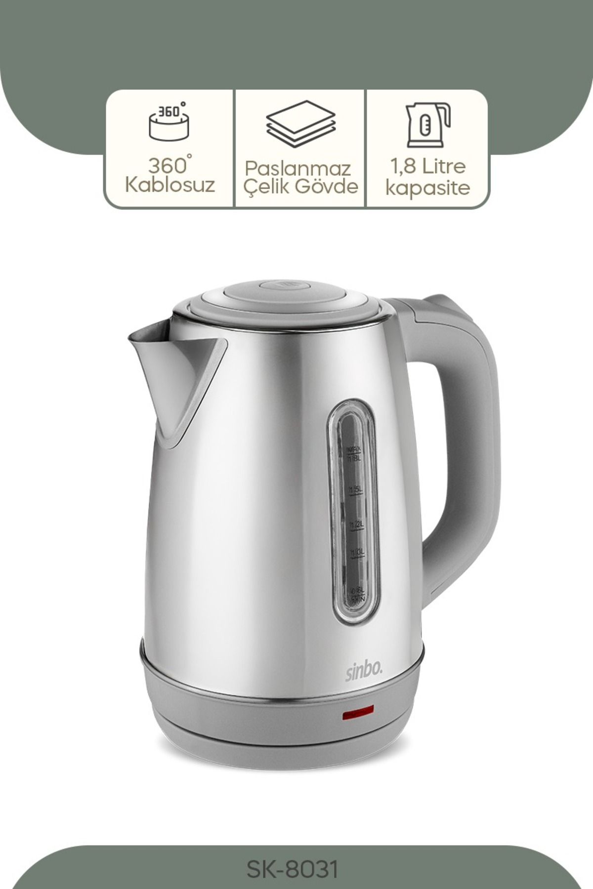 Sinbo Inox Su Isıtıcı Kettle  Paslanmaz Çelik SK-8031