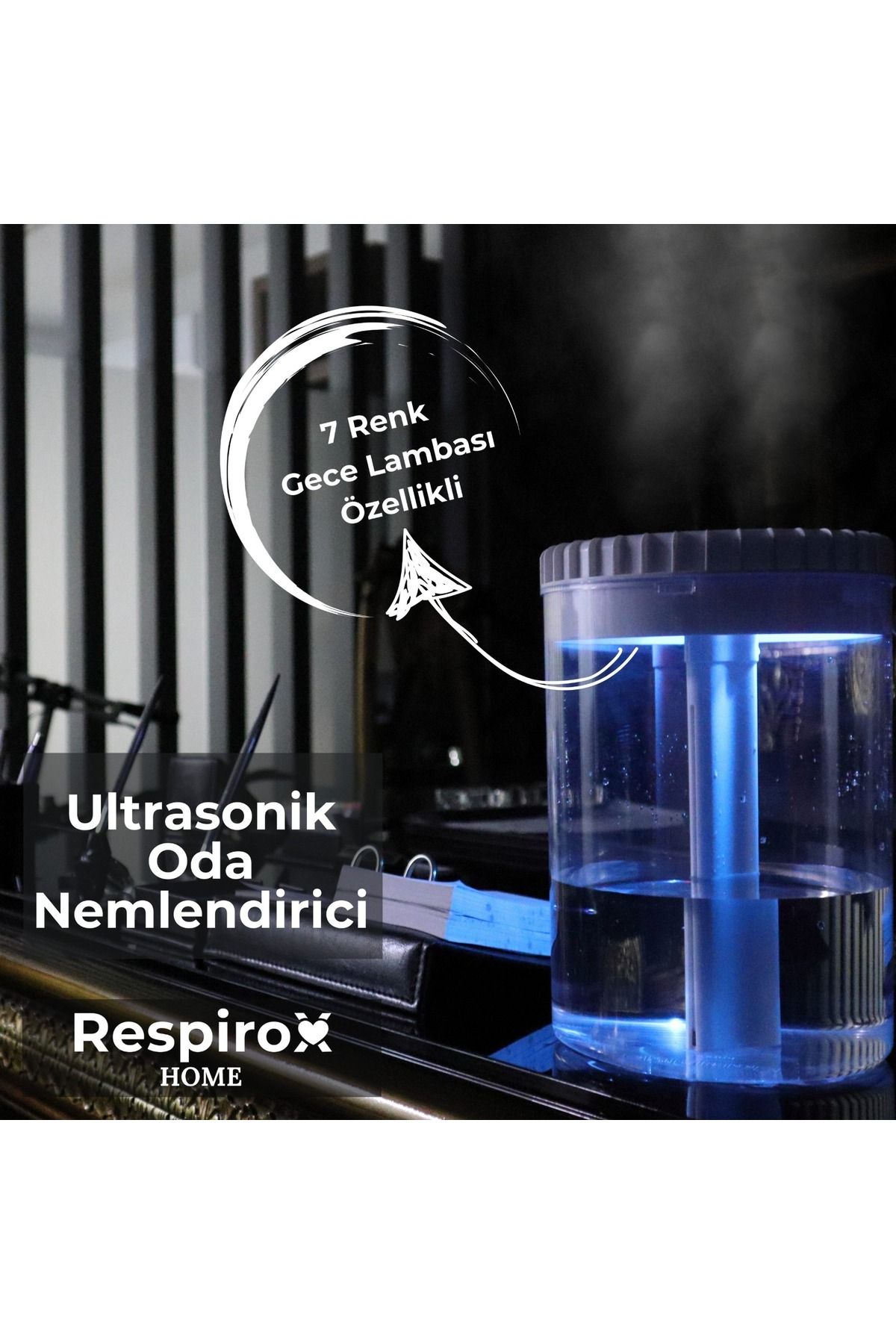 Respirox HOME RH-ON01, 4 Litre Ultrasonik Oda Nemlendirici, 3 Modlu, Ultra Sessiz, Gece Lambası 7 Renk Işık