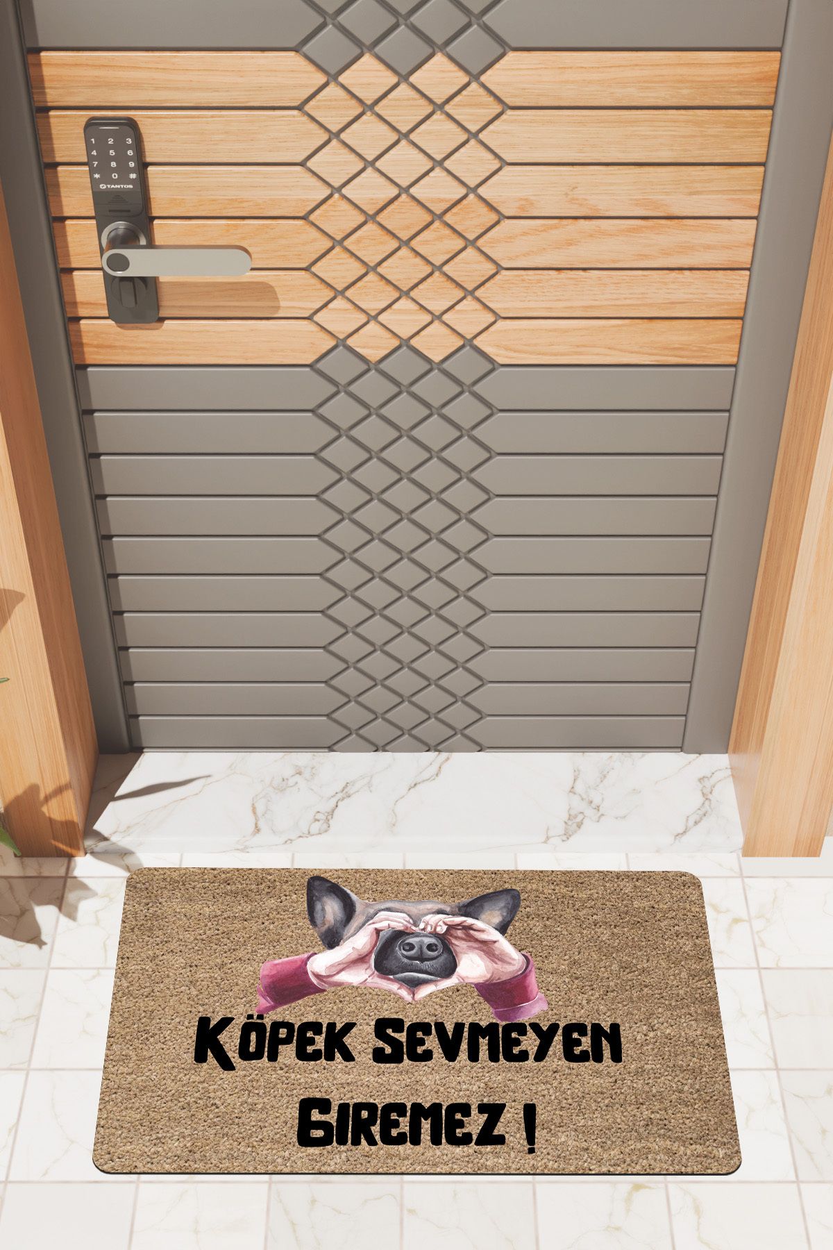 Rugmood Modern Dijtal Baskı Kahverengi Köpek Sevmeyen Giremez Kapı Önü Paspası