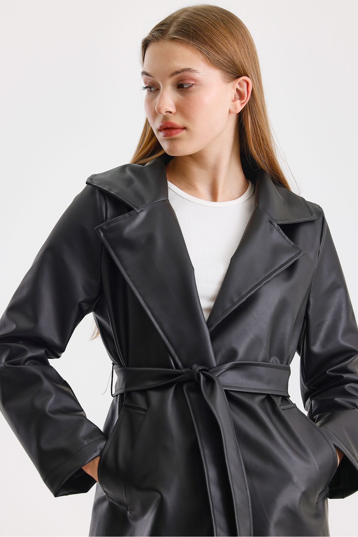 TREND KOMBİN-Long Belted Lined Leather Trench Coat 2