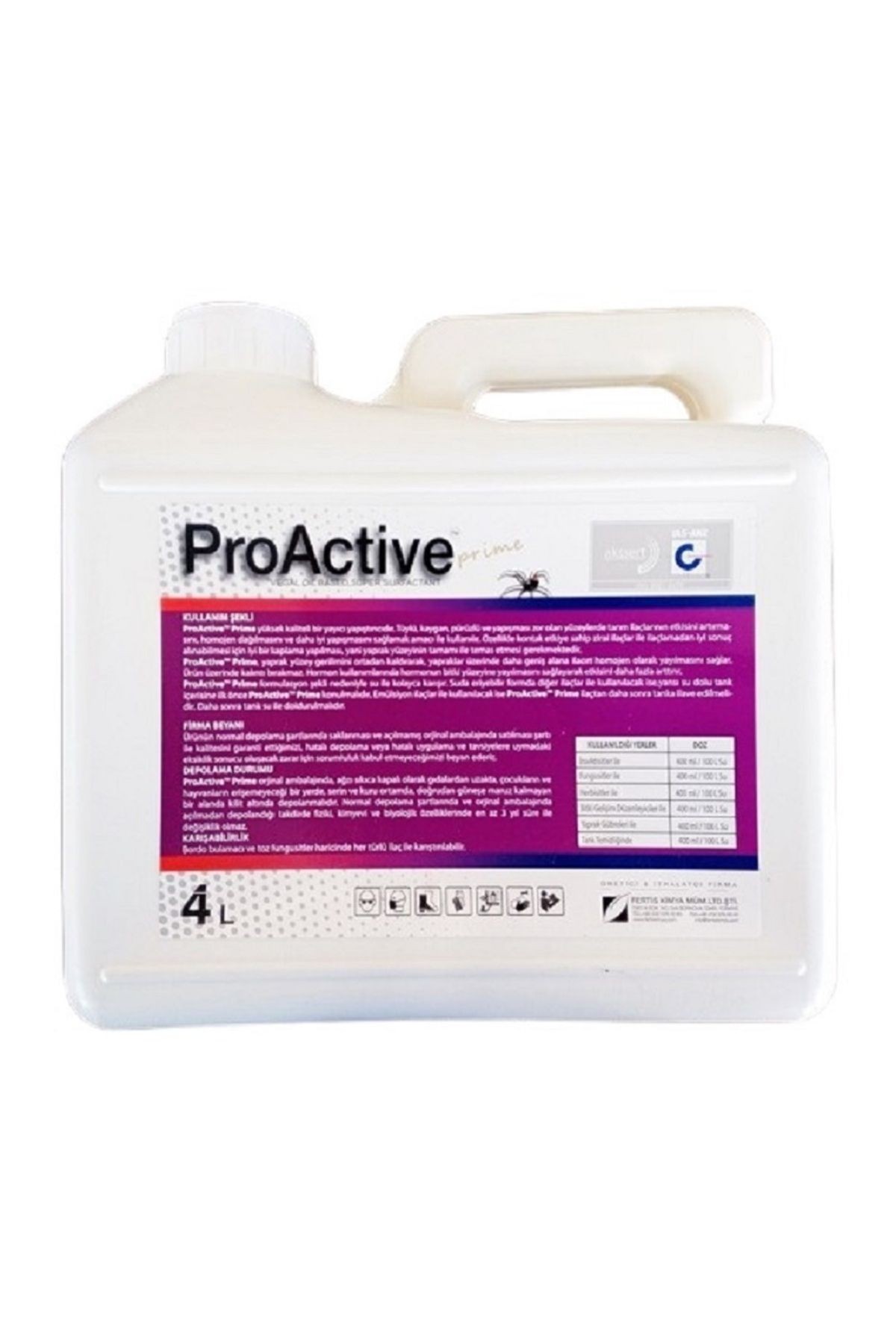 FERTİS KİMYA ProActive (4 lt)-Bitkisel Kökenli Yağ-Yayıcı Yapıştırıcı-Etki Arttırıcı