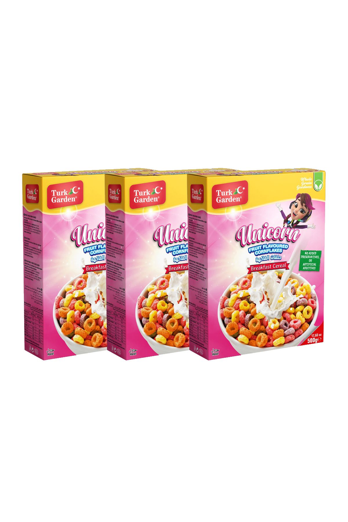 TURK GARDEN Unicorn Renkli Halka Mısır Gevreği 500 gr 3'lü Paket