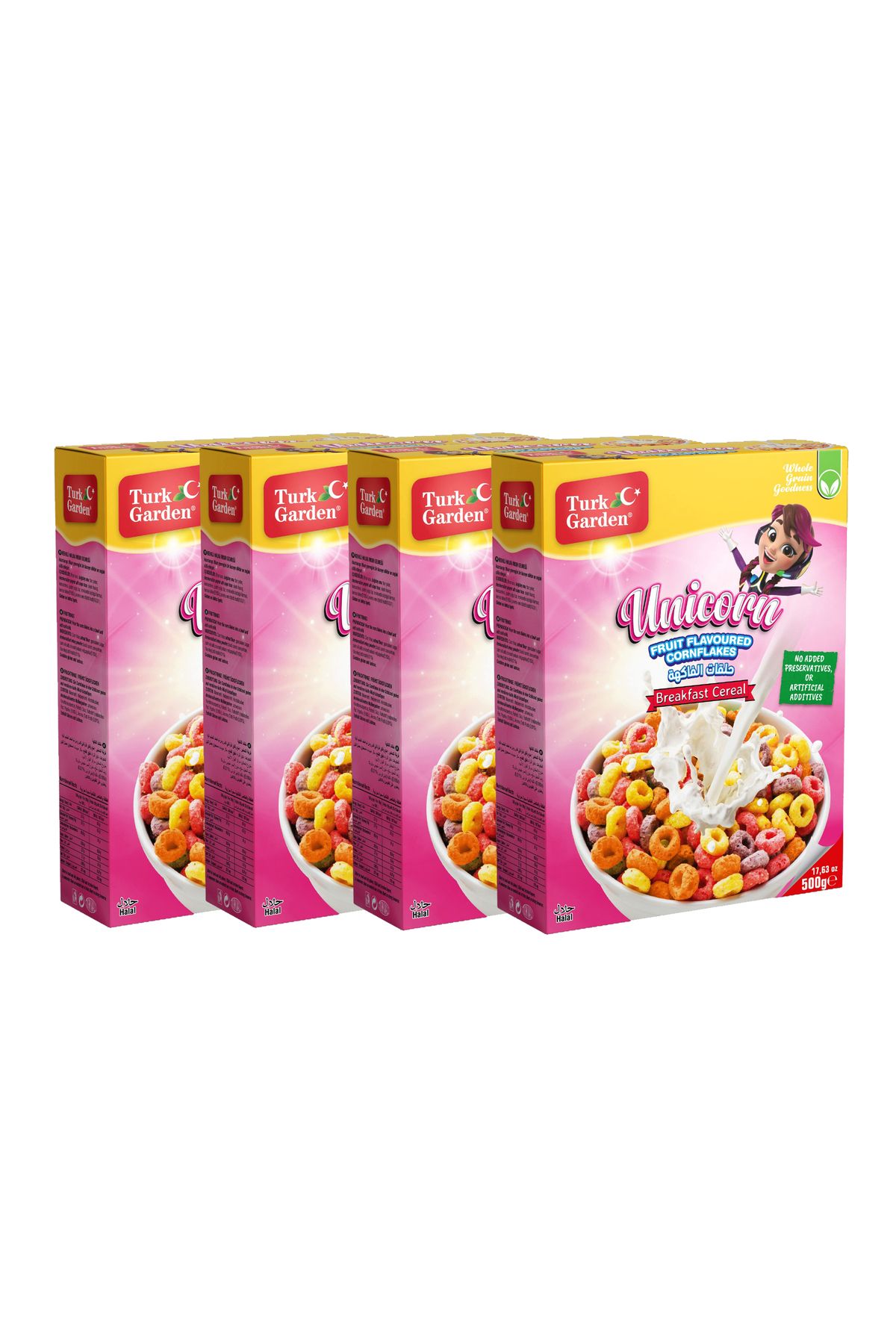 TURK GARDEN Unicorn Renkli Halka Mısır Gevreği 500 gr 4'lü Paket