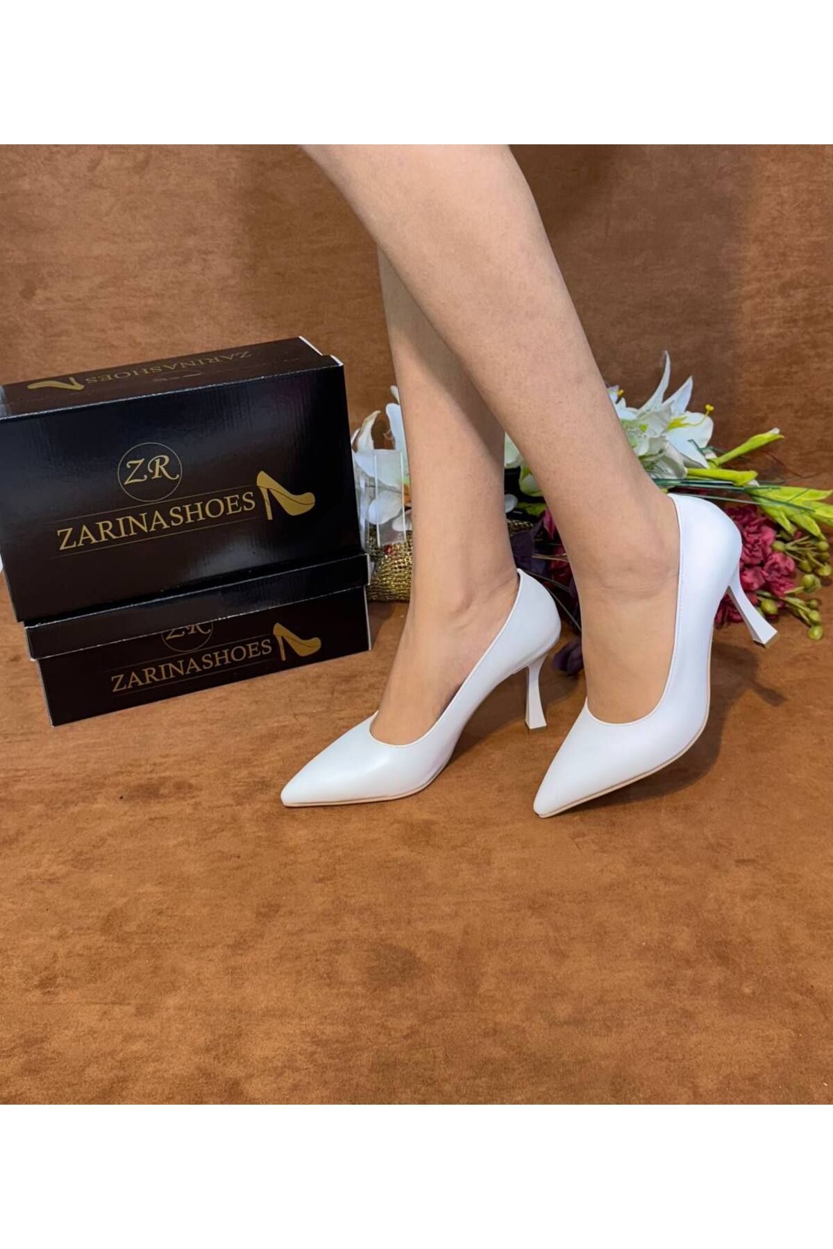 ZARİNA SHOES Kadın beyaz cilt Stiletto sade (9cm) topuklu ayakkabı