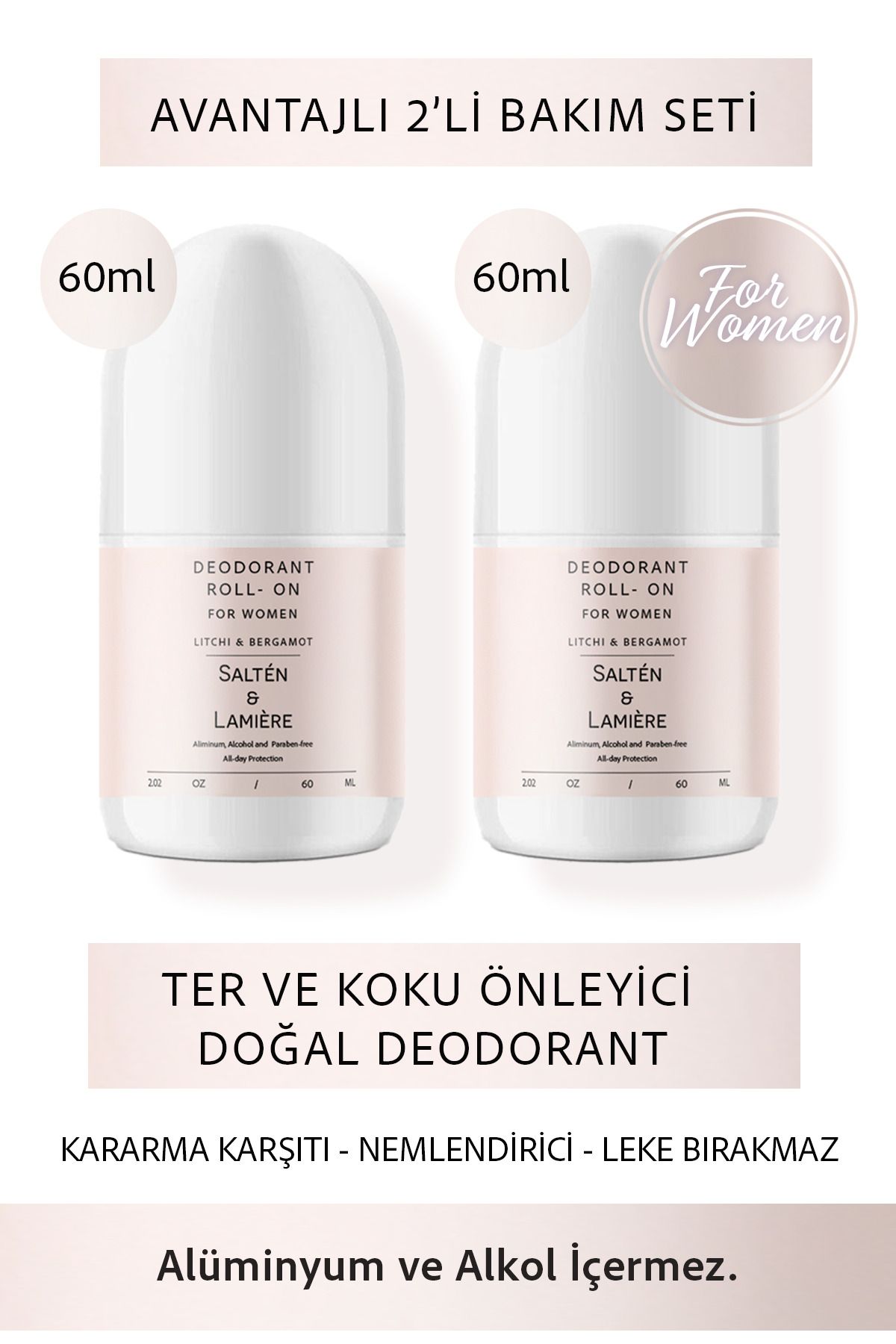 Salten Lamıere 2'li Set Koltuk Altı Roll On Terleme ve Ter Kokusu Önleyici Doğal Beyazlatıcı Etkili Kadın Deodorant