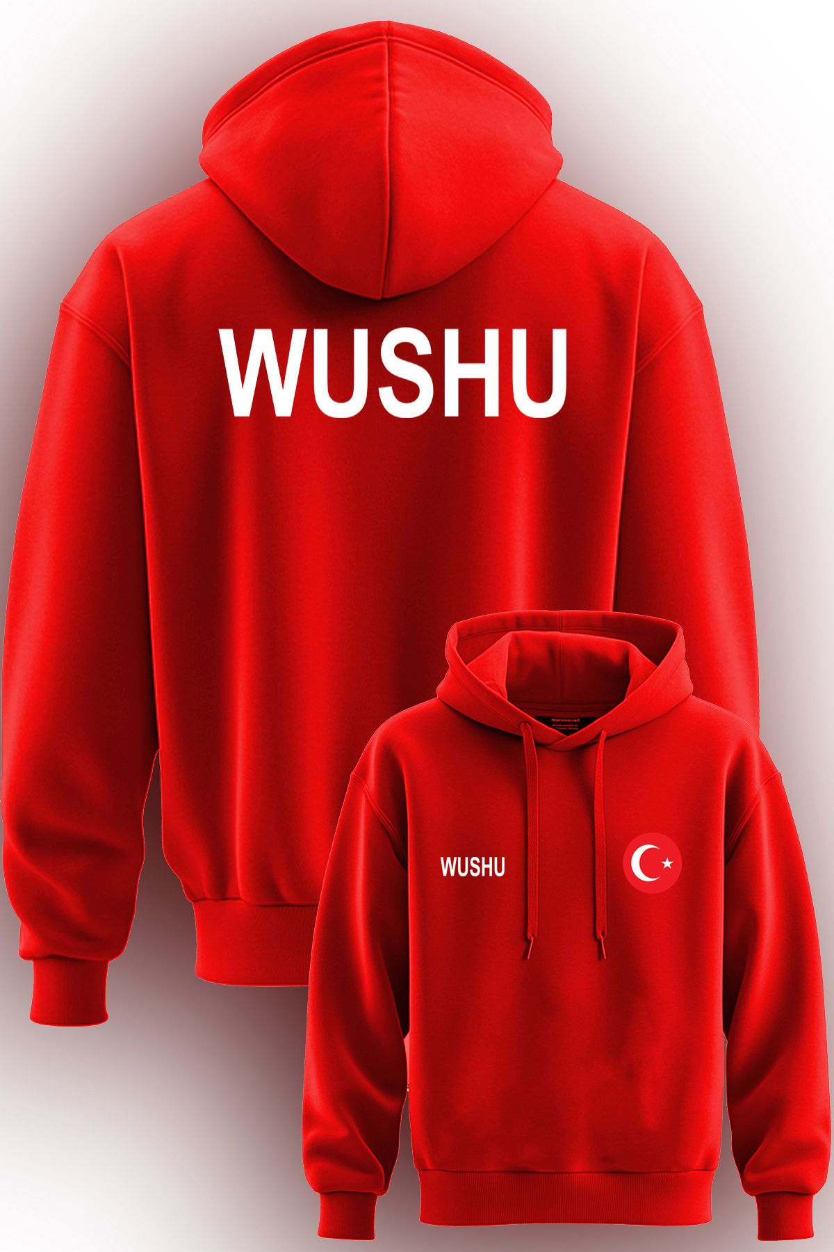 TOP GLORY WUSHU Baskılı Ay Yıldızlı 3 İp Şardonlu Kapüşonlu Sweatshirt hoodie