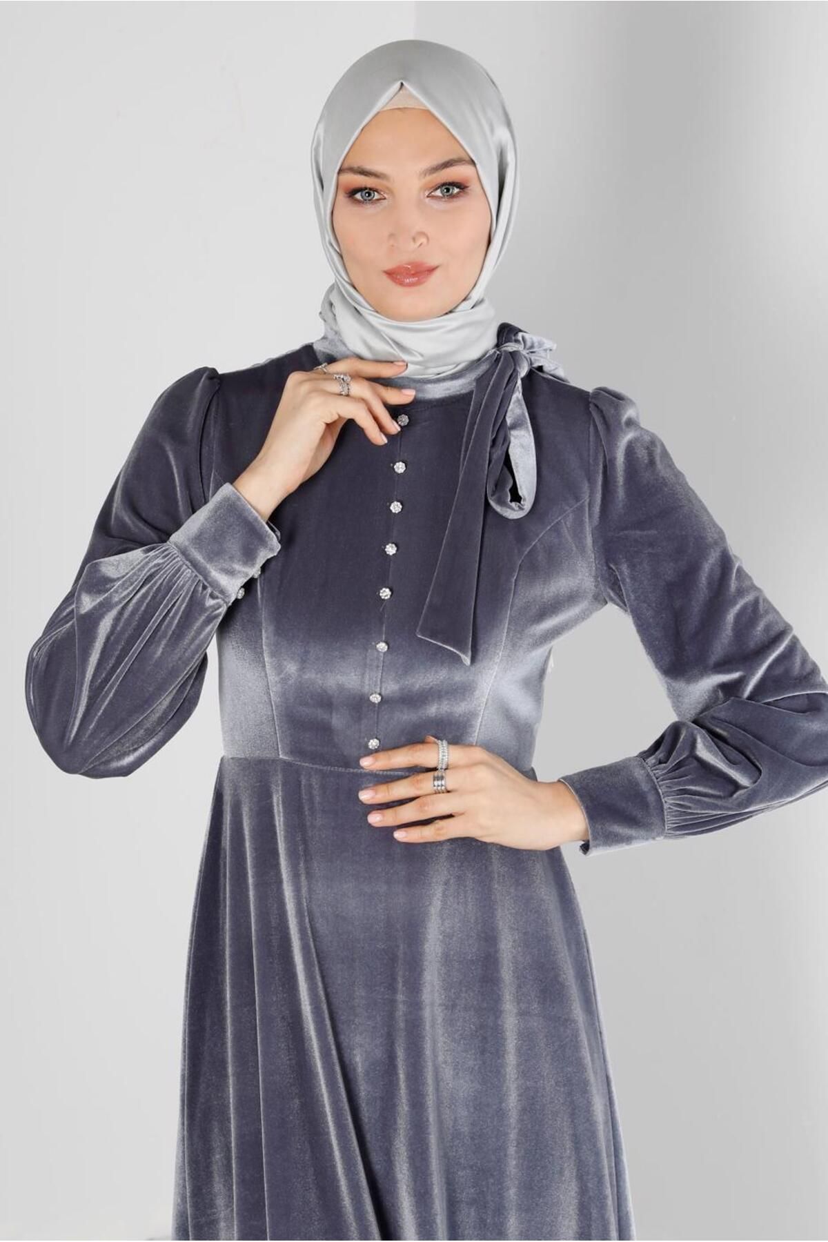 لباس مخمل لبه دار 43437 Alvina