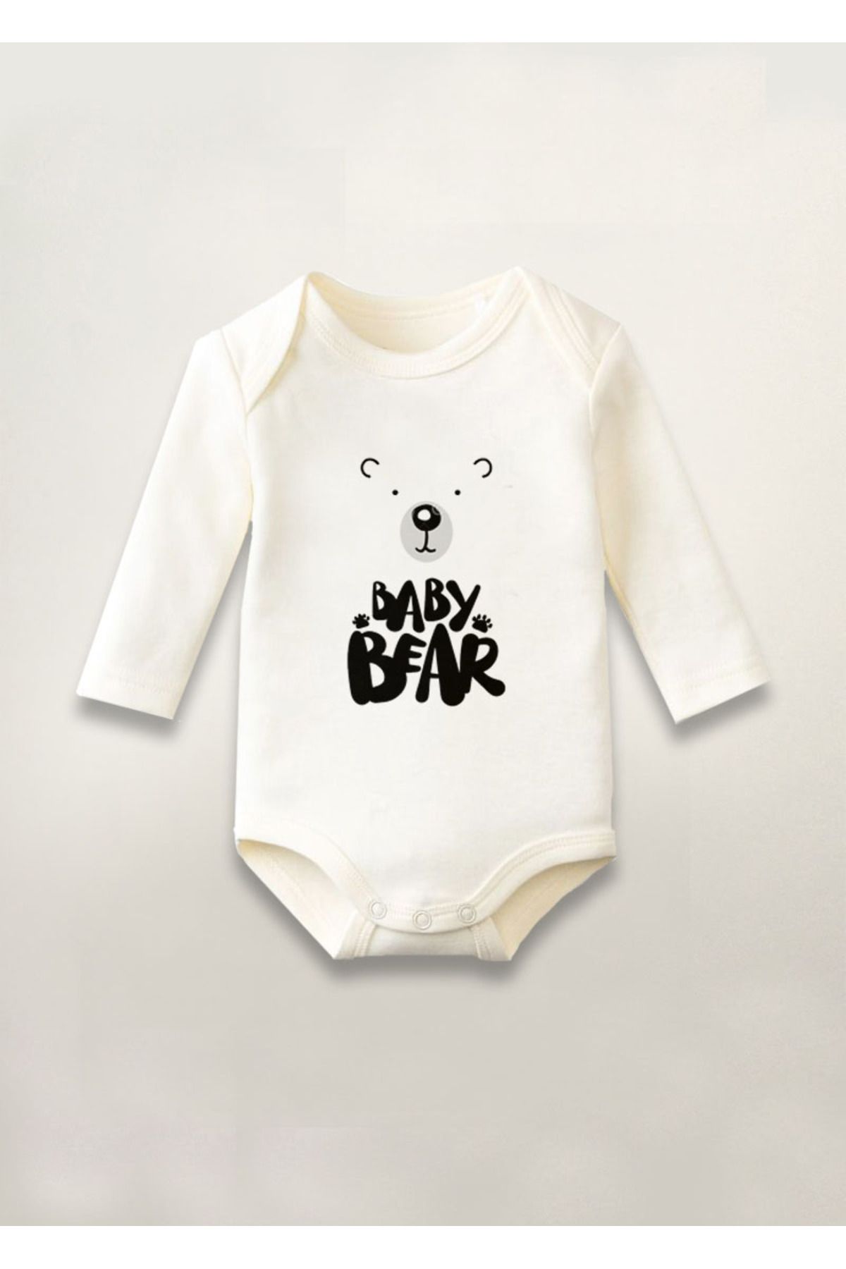 sielta Baby Bear Baskılı Pamuklu Uzun Kollu Çıtçıtlı Bebek Body Zıbın Atlet Tulum