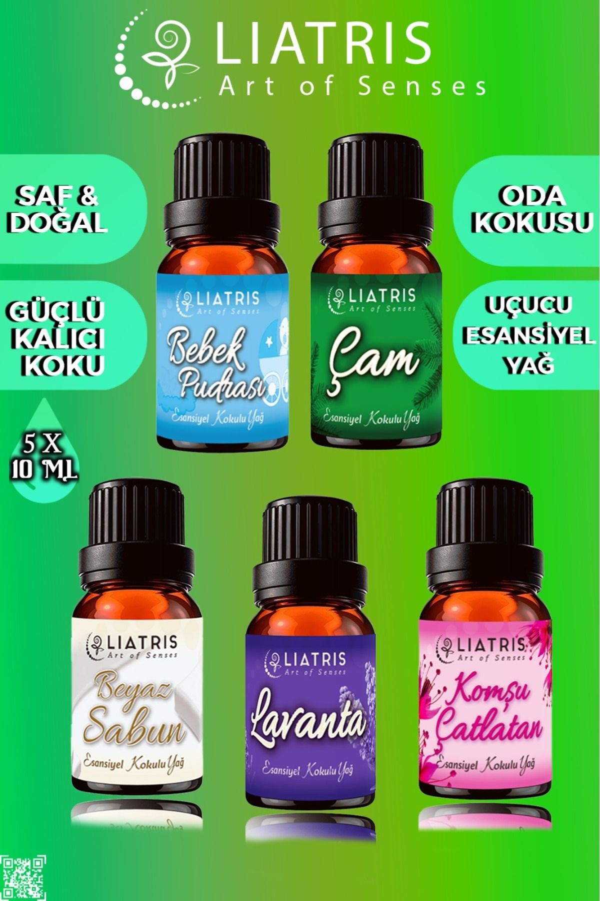 liatris LAVANTA-BEYAZ SABUN-BEBEK PUDRASI-KOMŞU ÇATLATAN-ÇAM esansiyel uçucu yağ 5*10 ml