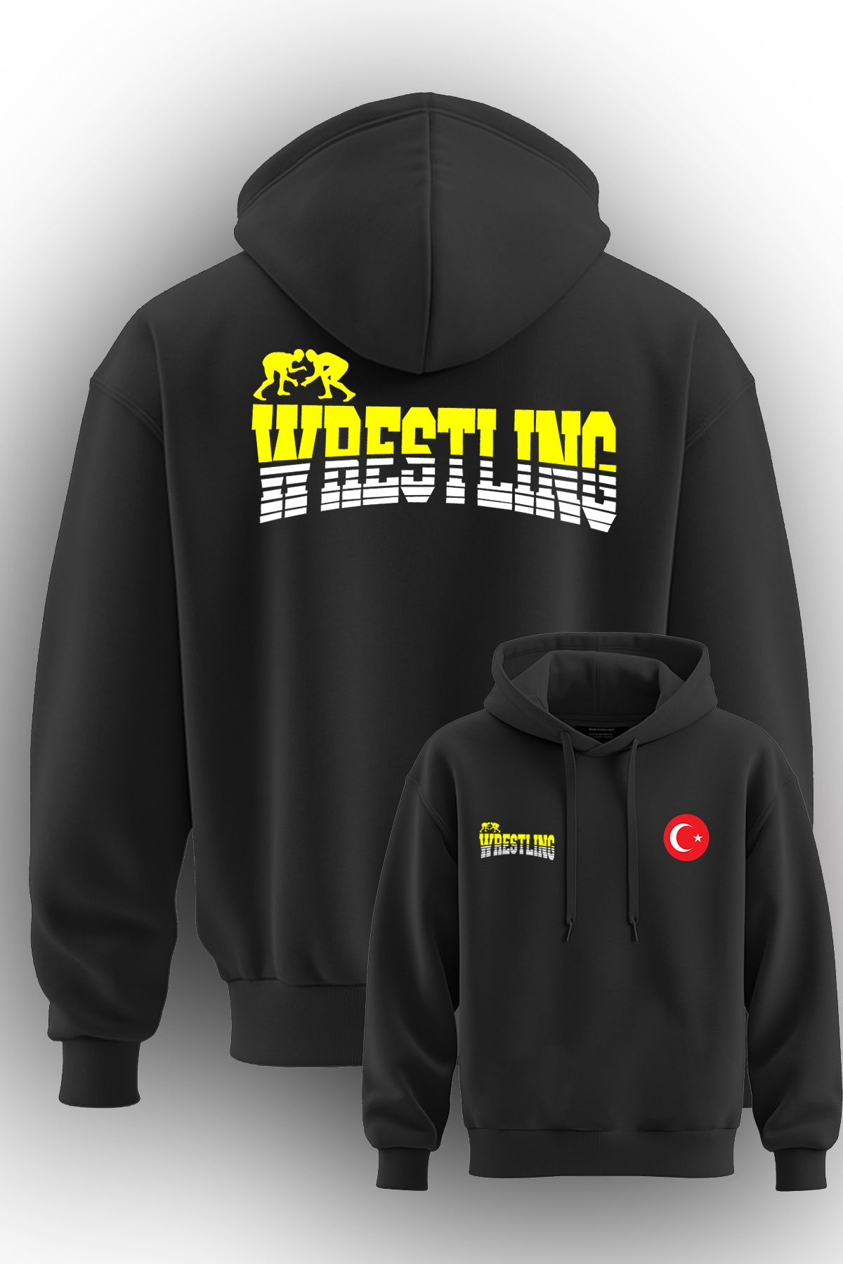 TOP GLORY Güreş Baskılı Ay Yıldızlı 3 İp Şardonlu Kapüşonlu Sweatshirt hoodie WRESTF02710