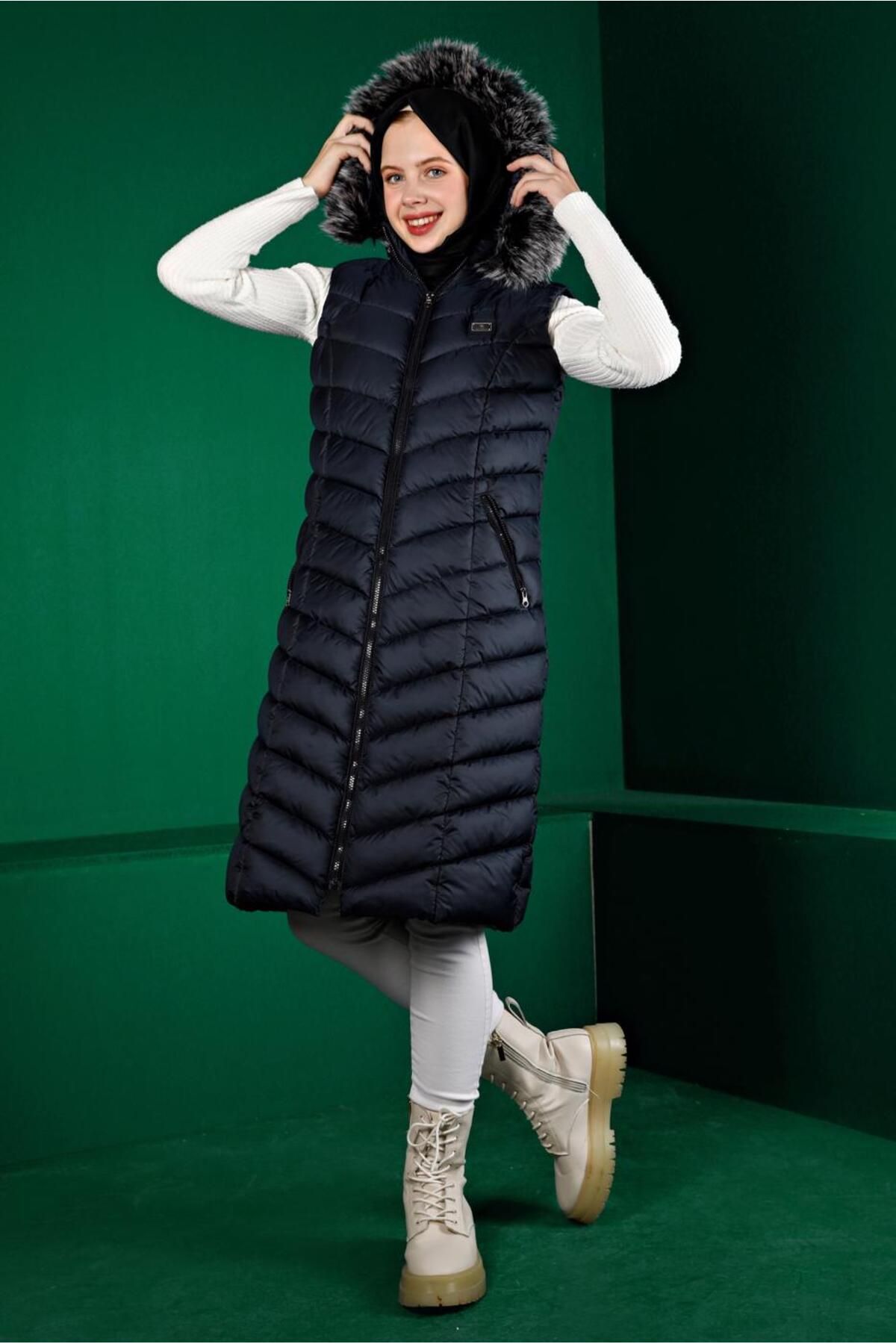 Alvina-Hooded Fur Puffer Vest 90337 1