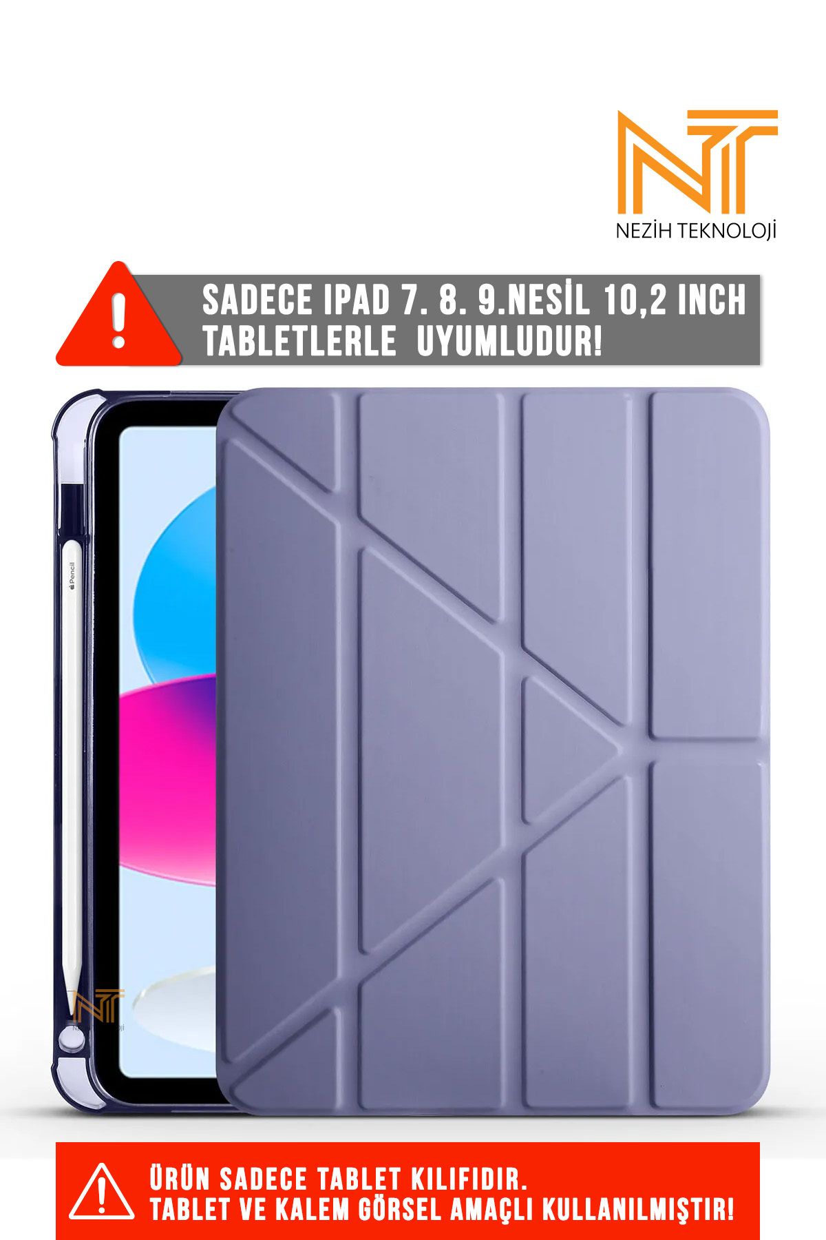 Nezih Case Apple Ipad 10.2 (7. 8. 9.NESİL) 2020/2021 Uyumlu Kalem Bölümlü Uyku Modlu Katlanabilir Akıllı Kılıf