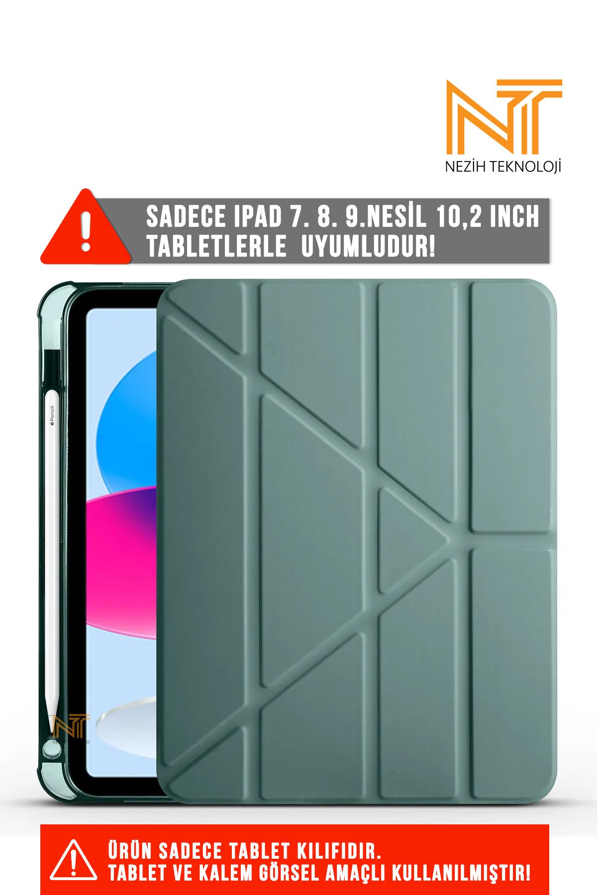 Nezih Case Ipad 10.2 (7. 8. 9.NESİL) 2020/2021 Uyumlu Kalem Bölümlü Uyku Modlu Katlanabilir Akıllı Kılıf