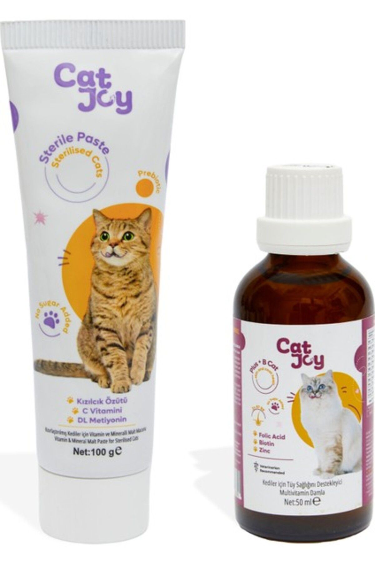 CATJOY Süper 2'li Paket Sterile Malt Macun 100 gr Ve B Plus Kedi Tüy Damlası 50 ml