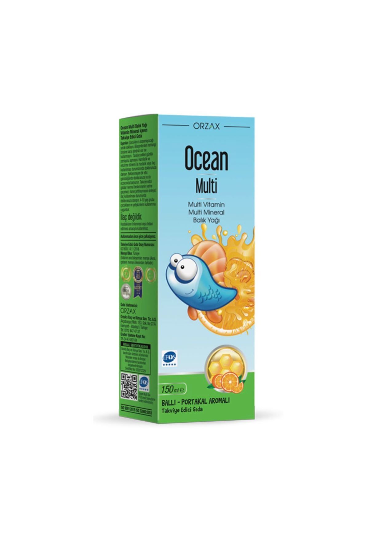 Orzax Ocean Multi Şurup Ballı Portakal Aromalı Balık Yağı 150 Ml