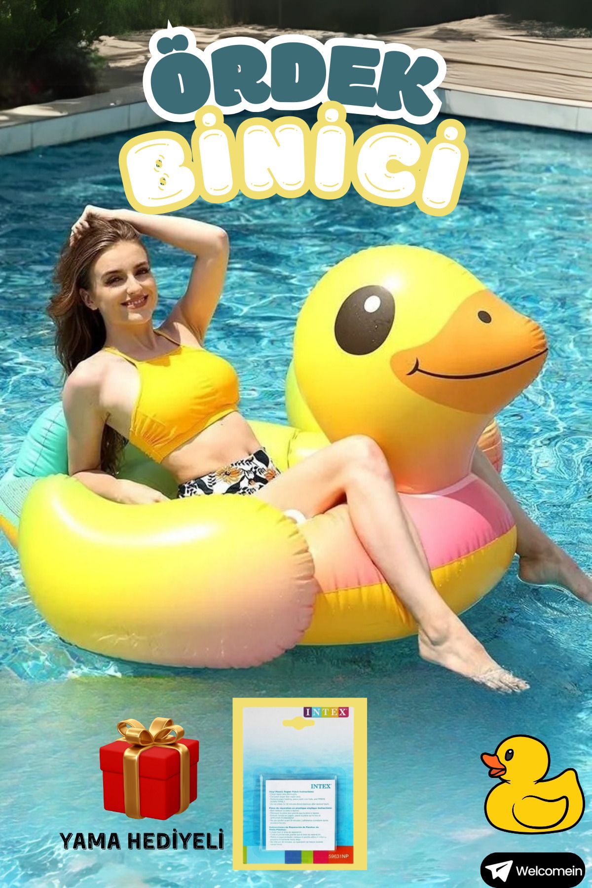 welcomein Ördek🦆 Binici Tutmaçlı Şişme Büyük Boy Havuz Deniz🏊 Aktivite Intex INB57554 160X118 CM