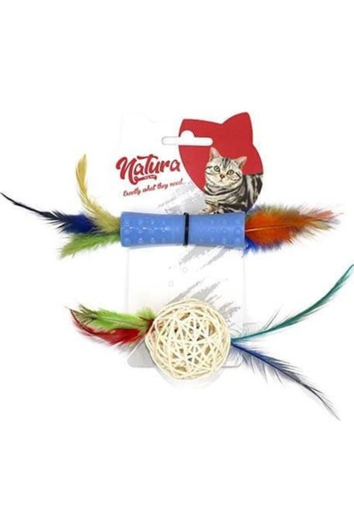 natura Plastik ve Bambu Top Ikili Kedi Diş Kaşıma Oyuncağı