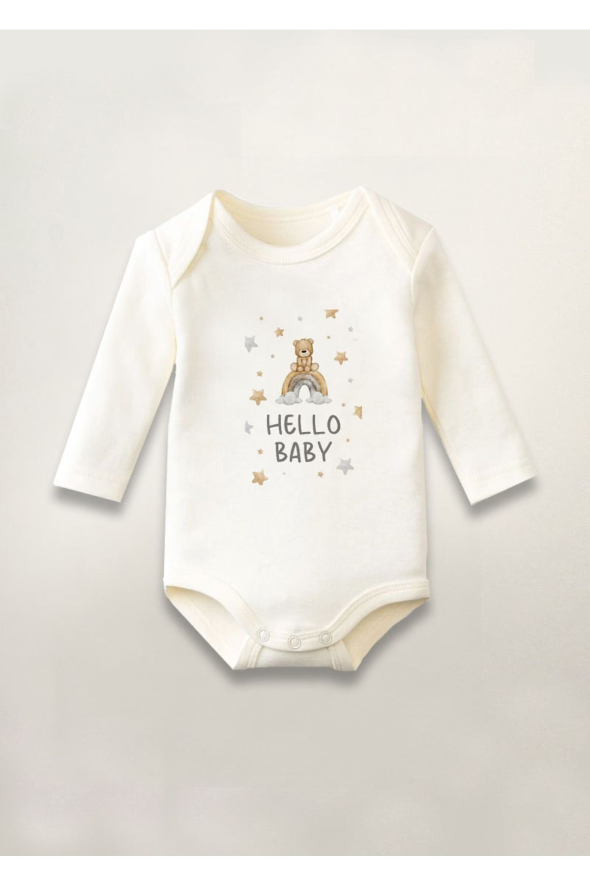 sielta Hello Baby Baskılı Pamuklu Uzun Kollu Çıtçıtlı Bebek Body Zıbın Atlet Tulum