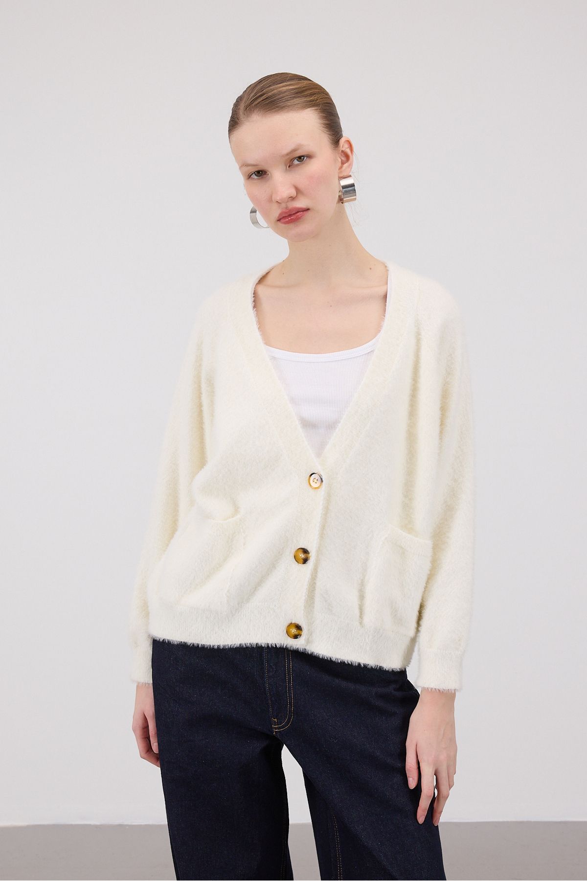 Addax-Soft Textured Buttoned Cardigan H3375-B8 4