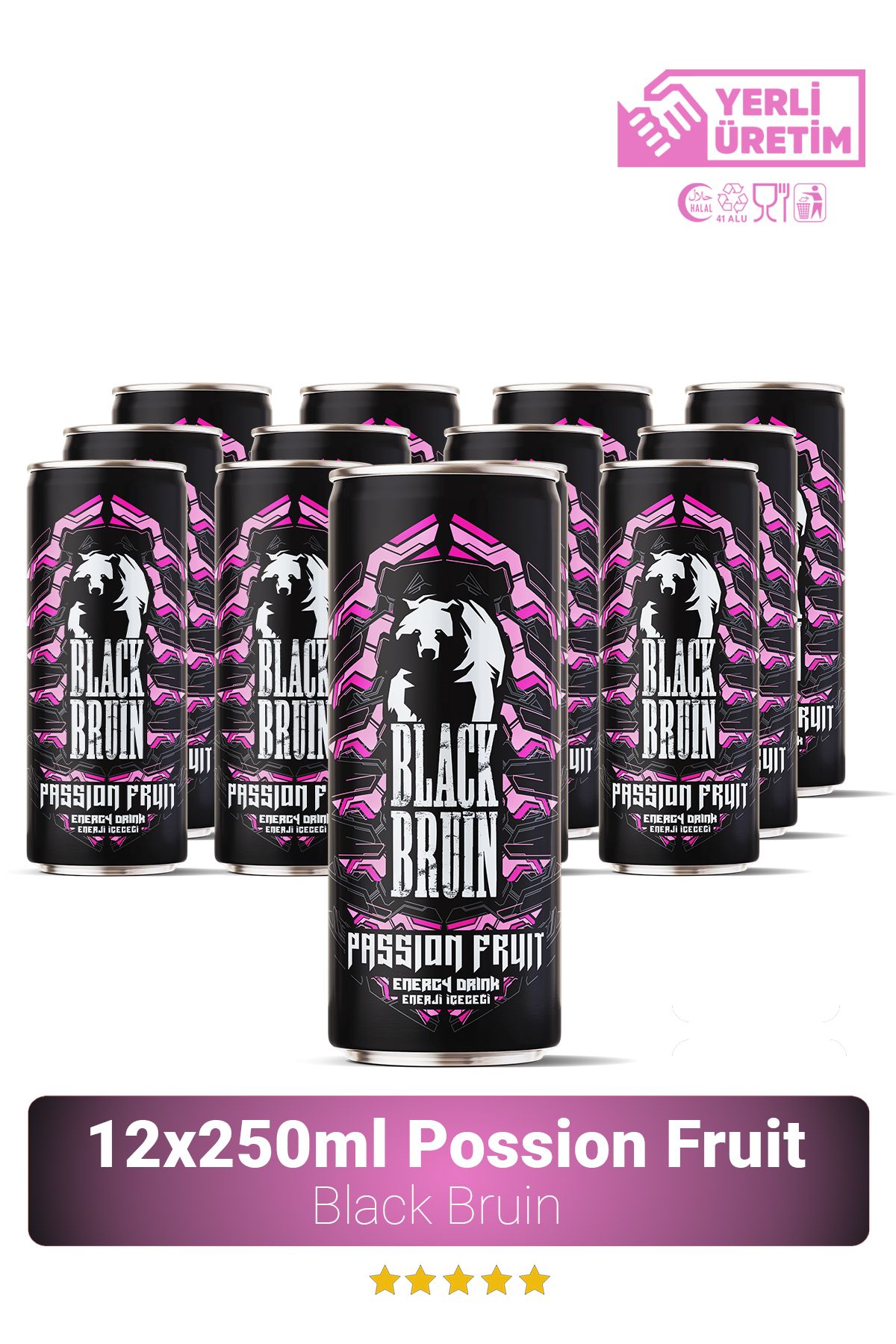 Black Bruin Passion Fruit Aromalı Enerji İçececeği 250ml x 12'li