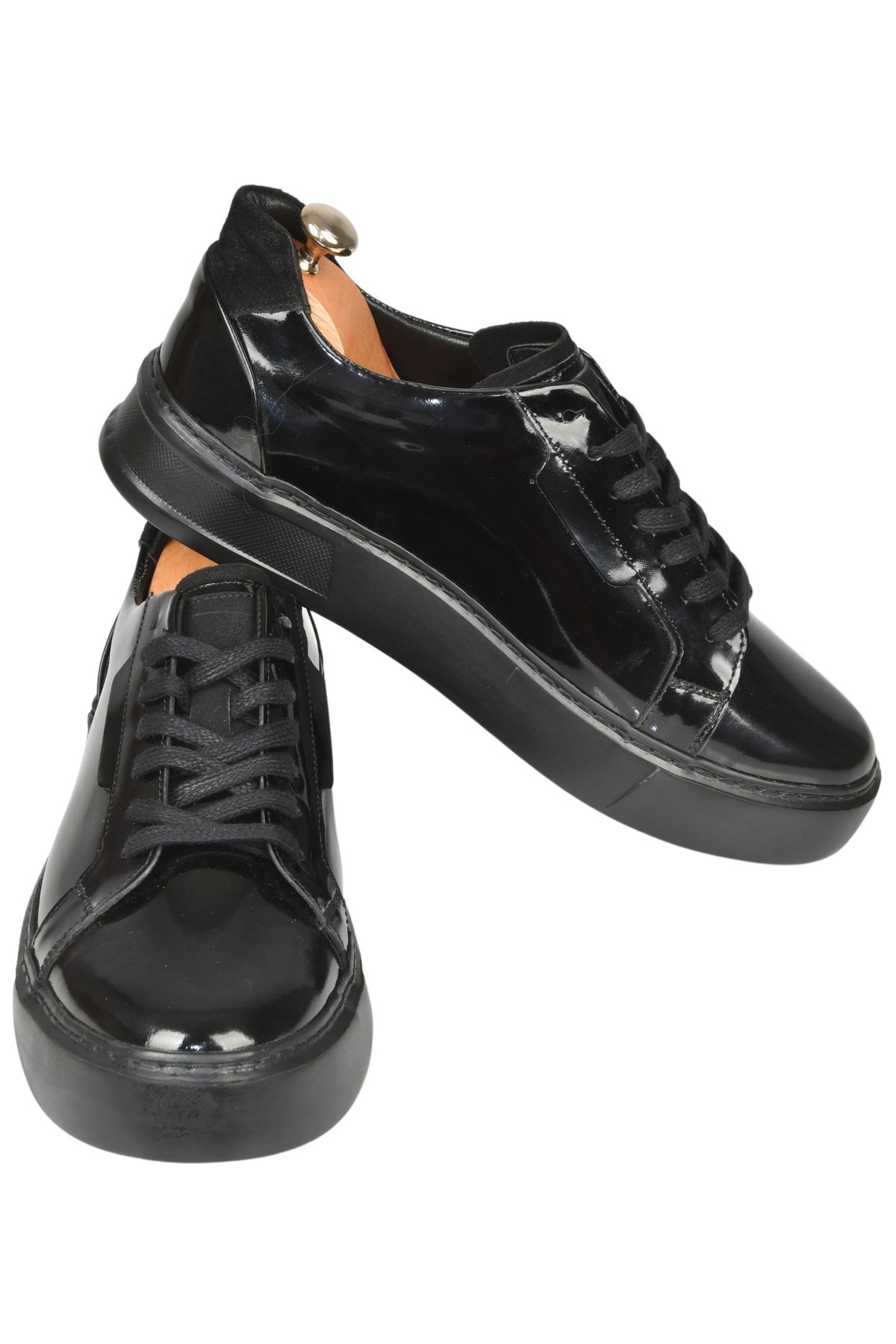 DeepSEA-Men's Black Lace-Up High Sole Shiny Orthopedic Casual Leather Shoes Sneaker 2509967 5