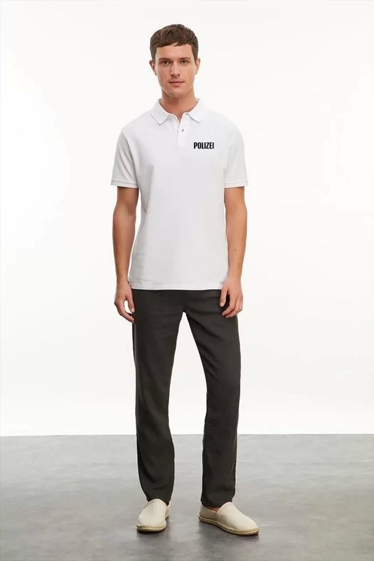CVS Yakası Düğmeli Yakalı Pike Baskılı T-Shirt - Beyaz