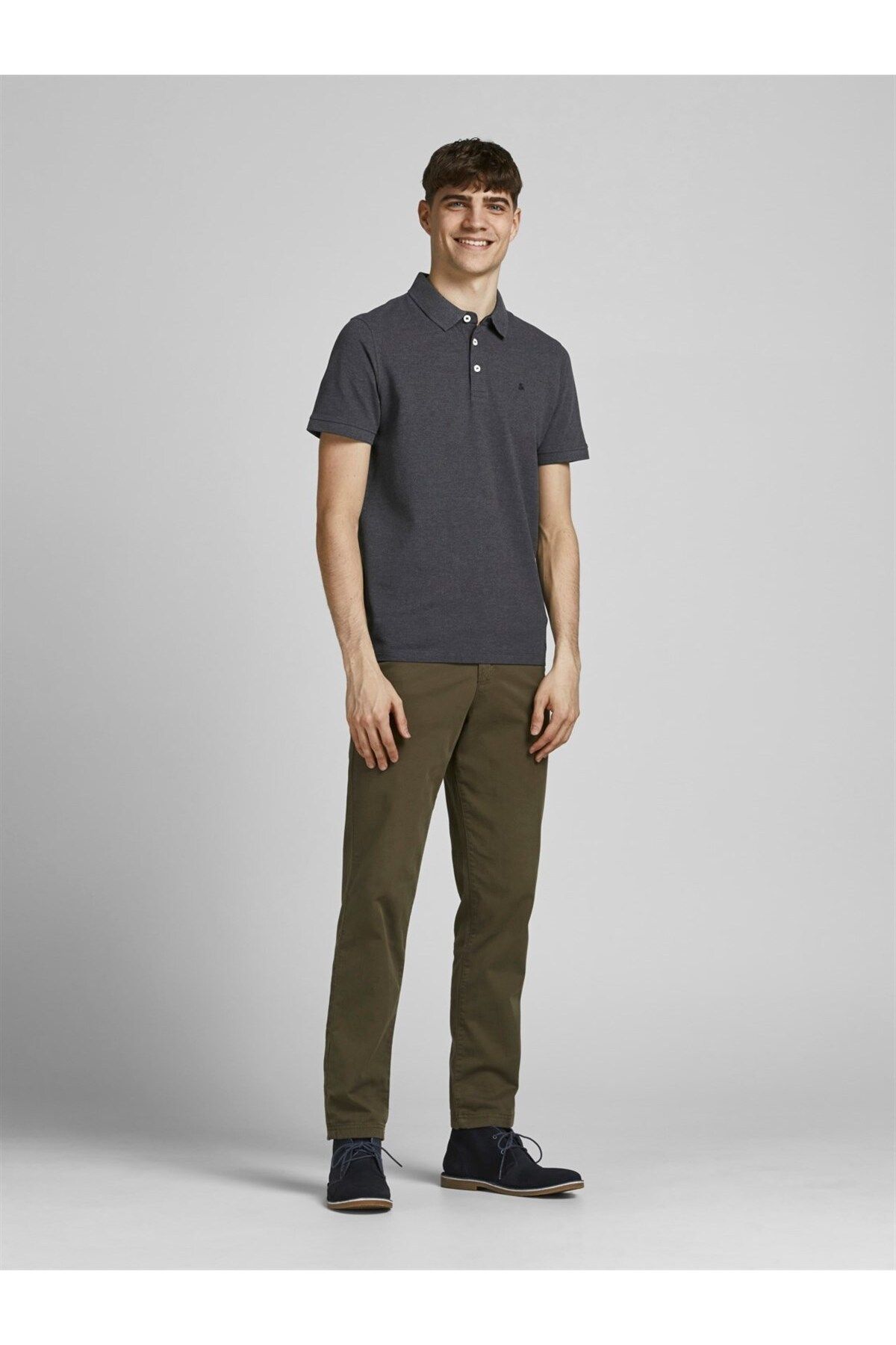 تی شرت یقه پولو خاکستری مردانه اورجینال Jack Jones Jack & Jones