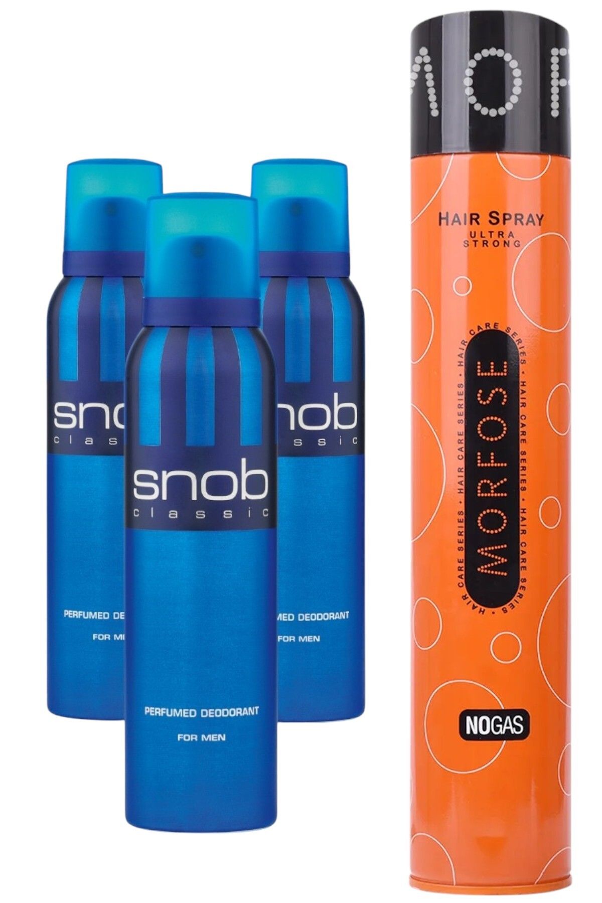 Snob Erkek Deodorant 3lü Set + Morfose-Gazsız Saç Spreyi Ultra Strong 400 ml