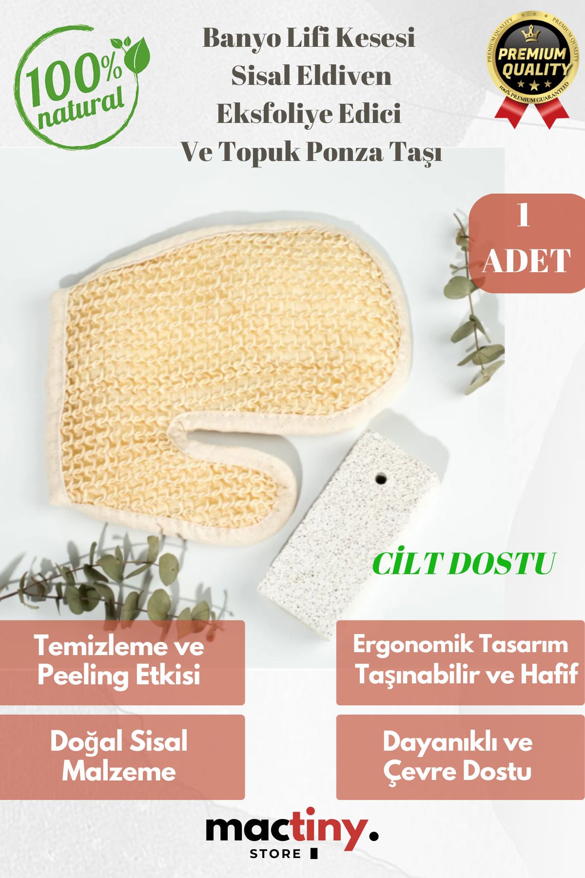 Mactiny Premium Ürün Kaliteli Üretim Banyo Lifi Kesesi Sisal Eldiven Eksfoliye Edici Ve Topuk Ponza Taşı